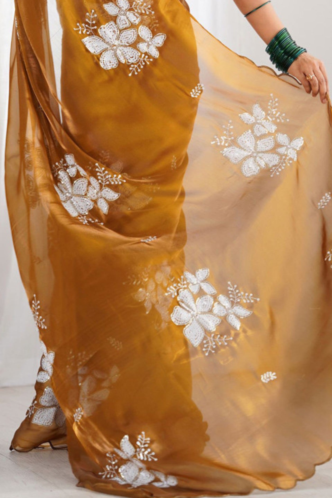 Buy MySilkLove Cognac Brown Floral Partywear Saree Online