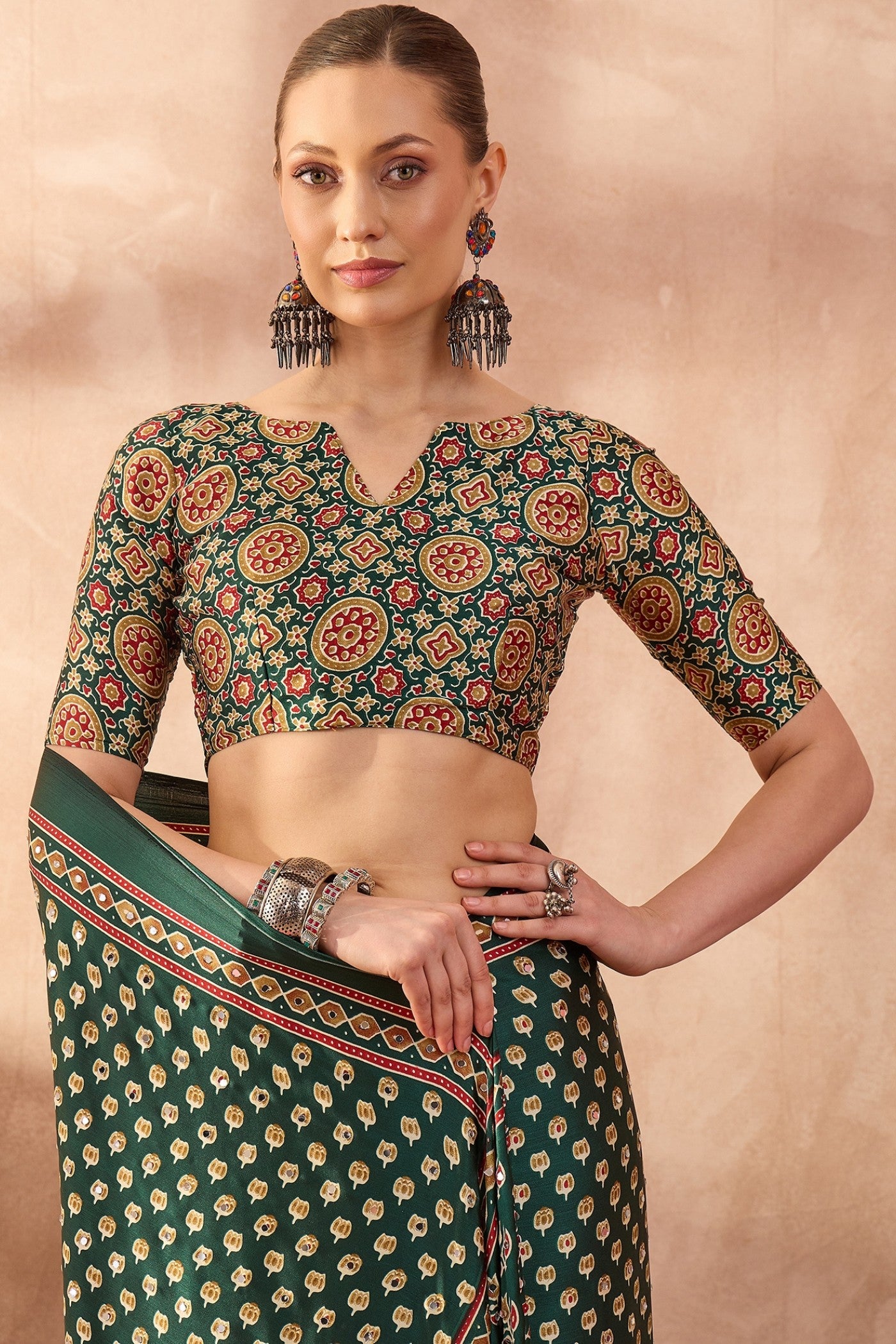 Buy MySilkLove Evergreen Modal Ajrakh Satin Printed Silk Saree Online
