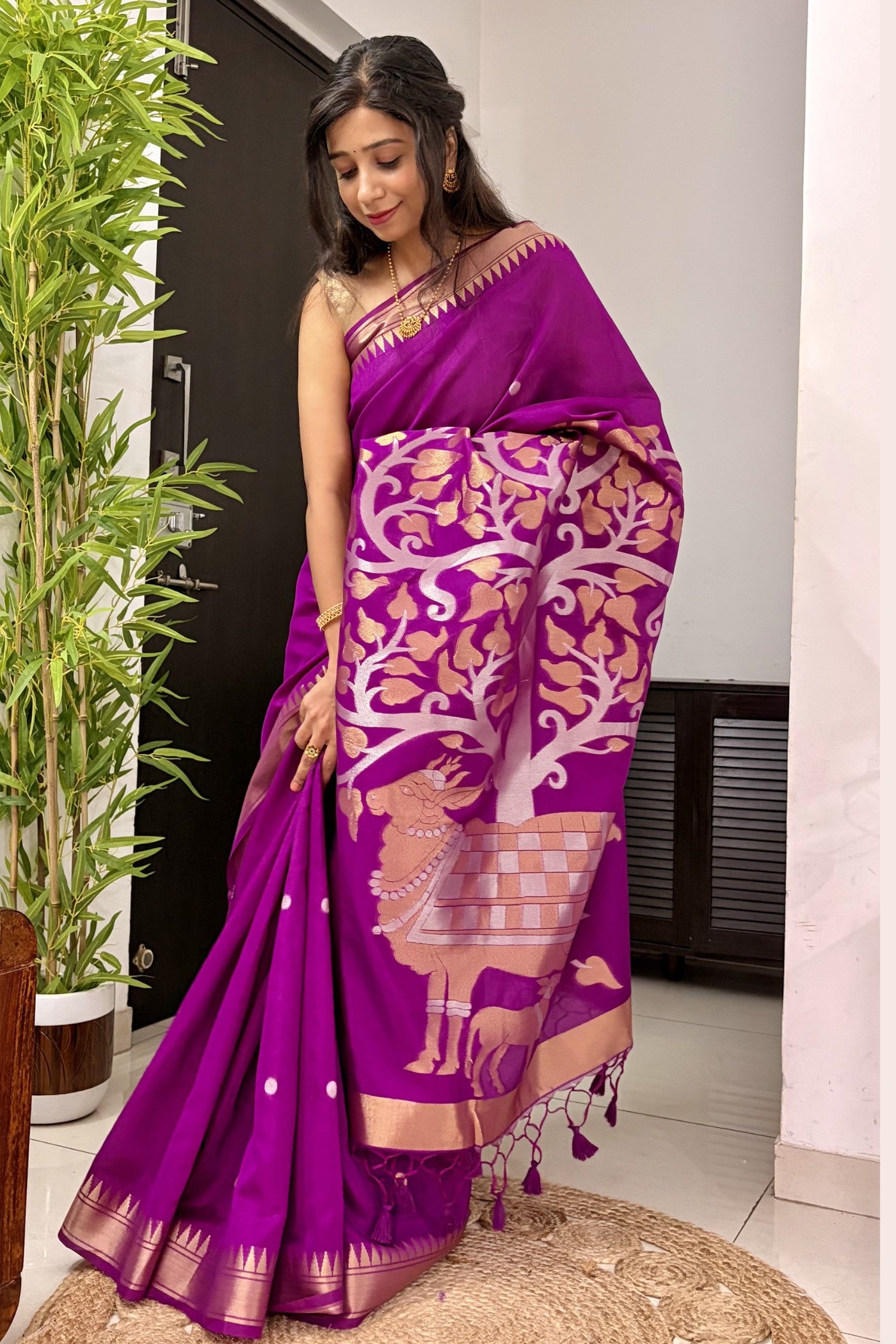 Buy MySilkLove Mulberry Purple Handloom Satin Linen Silk Saree Online