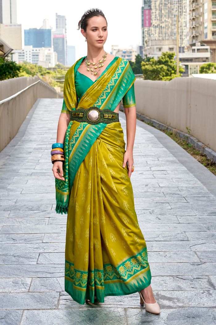 Buy MySilkLove Wild Willow Green Woven Banarasi Saree Online