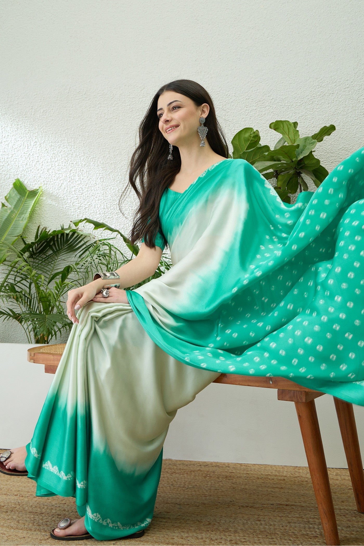 Buy MySilkLove Pearl White and Blue Printed Satin Crepe Silk Saree Online