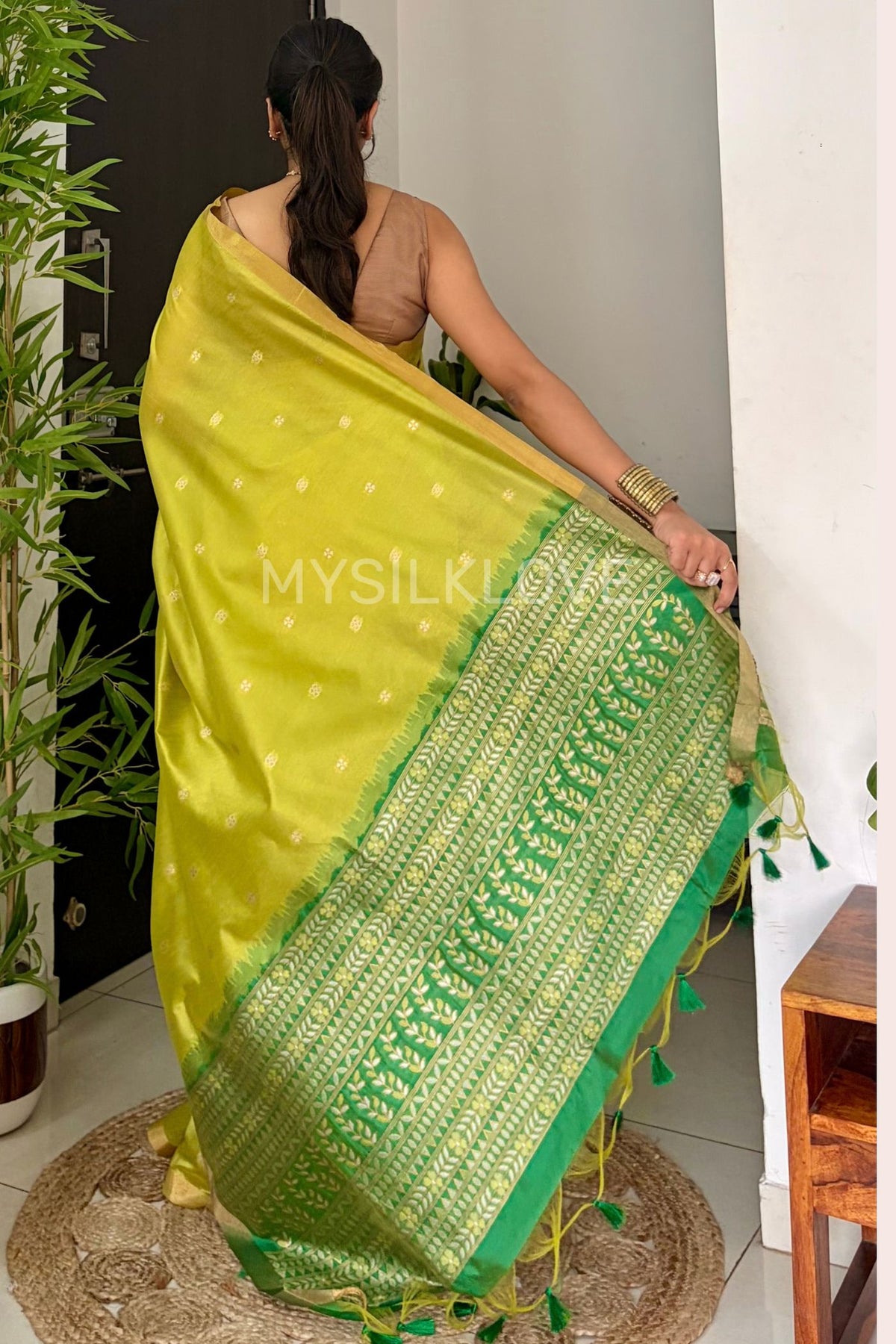 Buy MySilkLove Spring Green Tussar Handloom Silk Saree Online