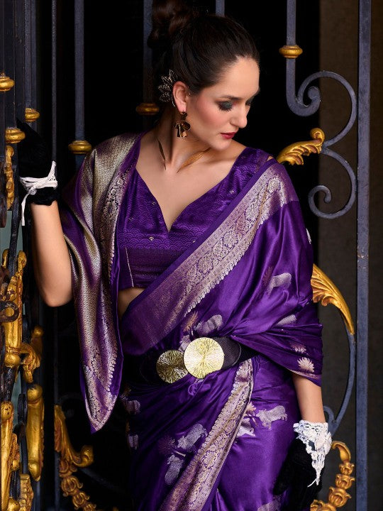 Buy MySilkLove Lollipop Purple Handloom Satin Banarasi Saree Online
