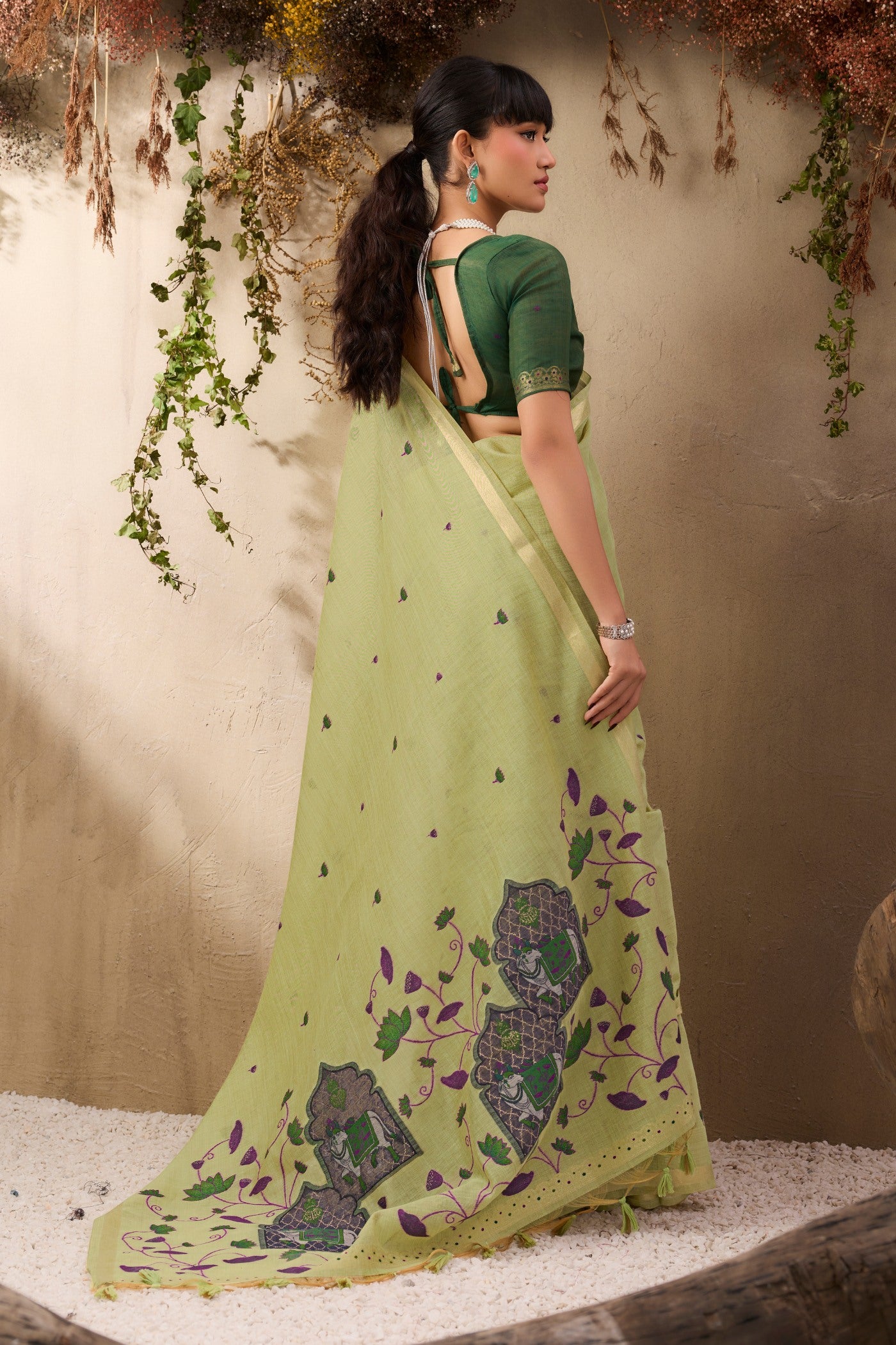 Buy MySilkLove Fern Green Handloom Cotton Saree Online