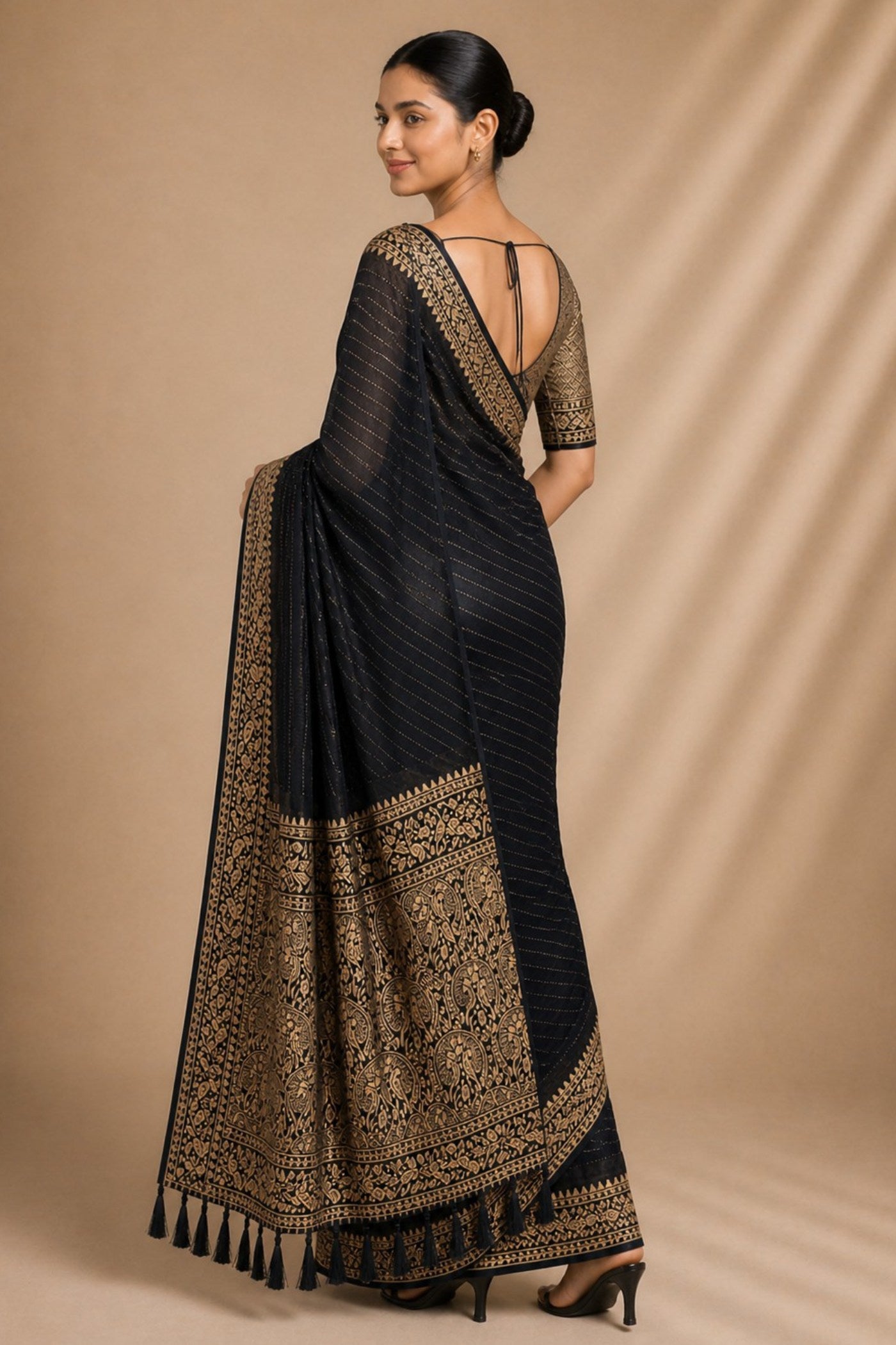 Buy MySilkLove Ebony Black Woven Chiffon Saree Online
