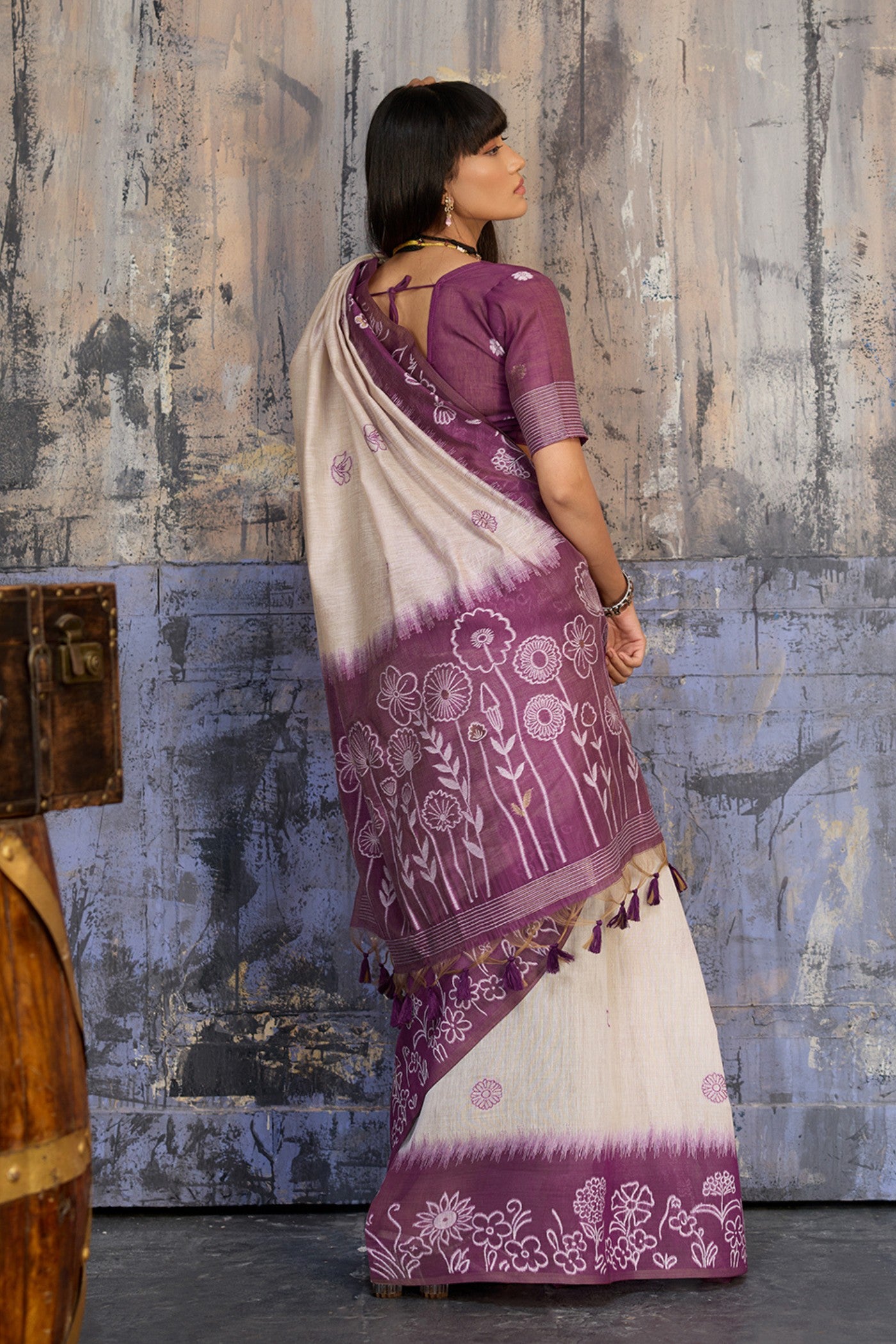 Buy MySilkLove Mulberry Purple Handloom Munga Cotton Saree Online