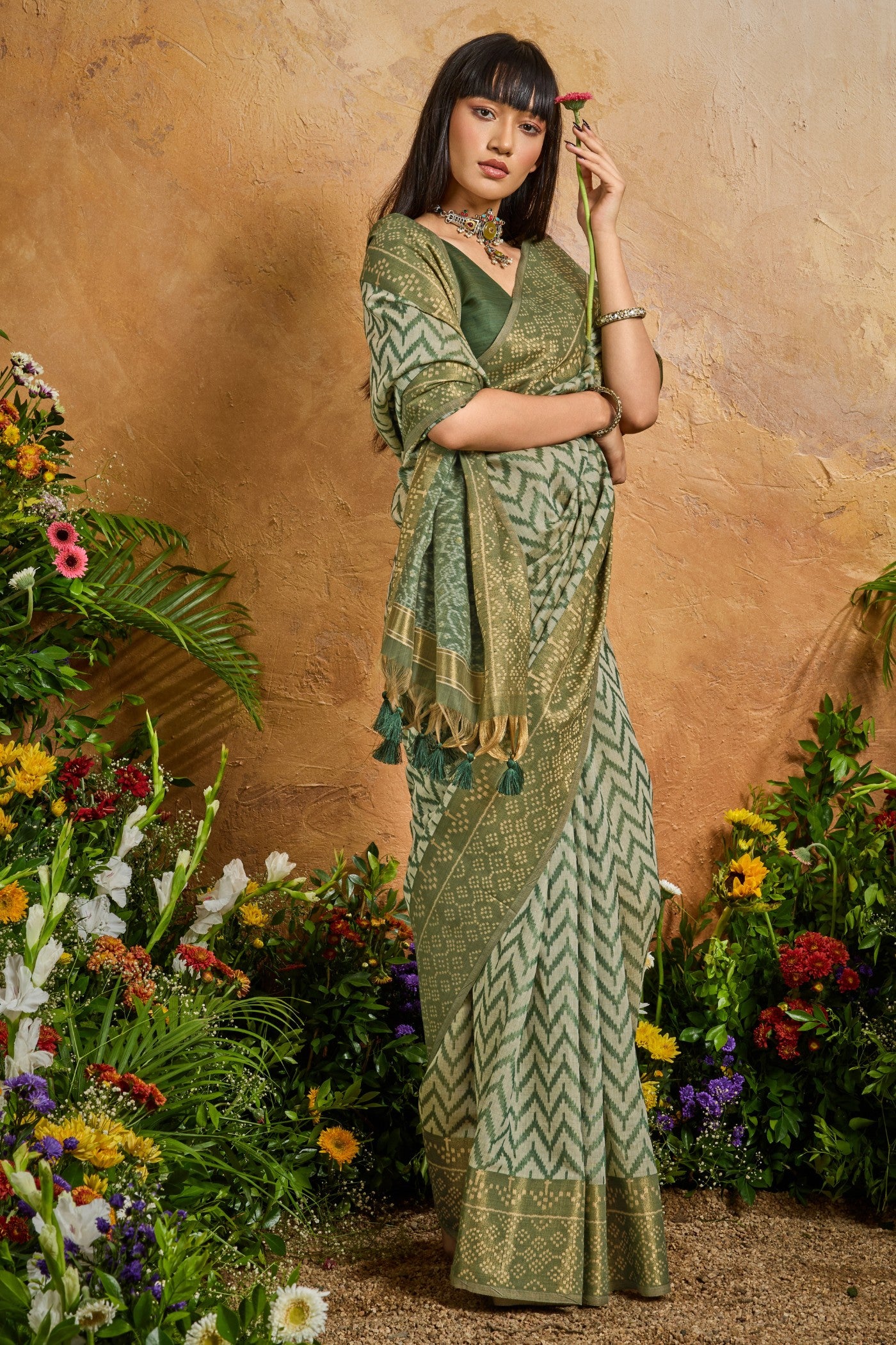 Buy MySilkLove Fern Green Cotton Handloom Patola Saree Online