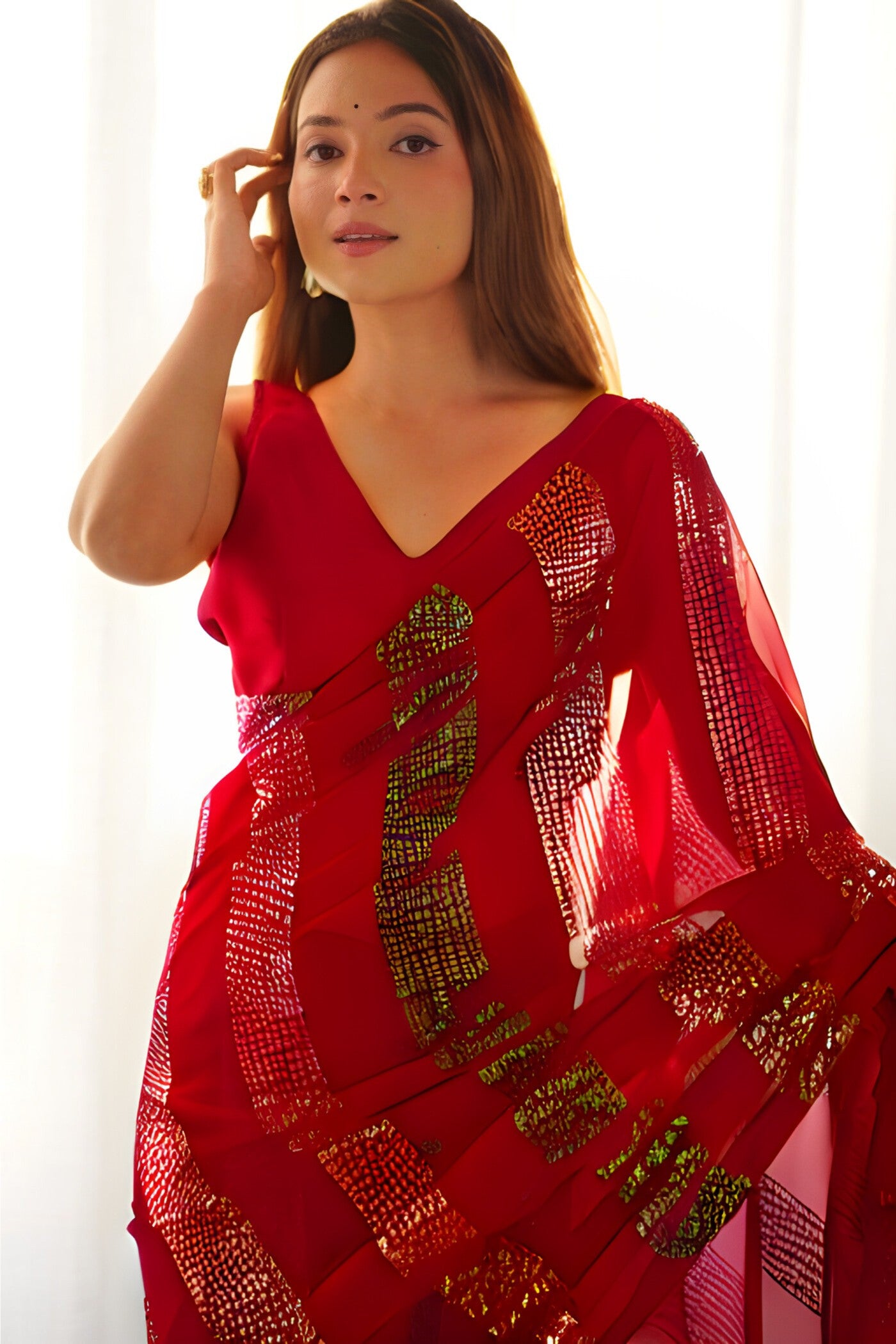 Buy MySilkLove Wine Maroon Georgette Partywear Saree Online