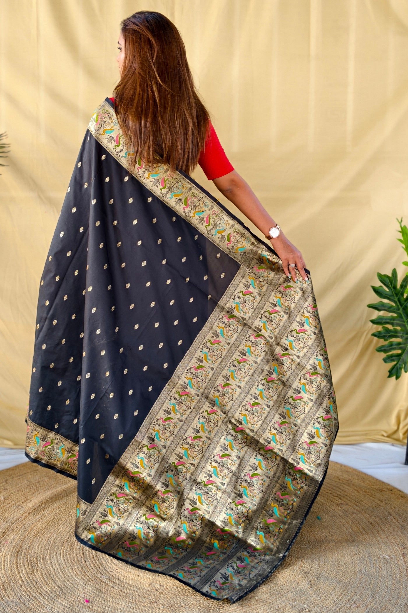 Buy MySilkLove Obsidian Black Woven Banarasi Soft Silk Saree Online
