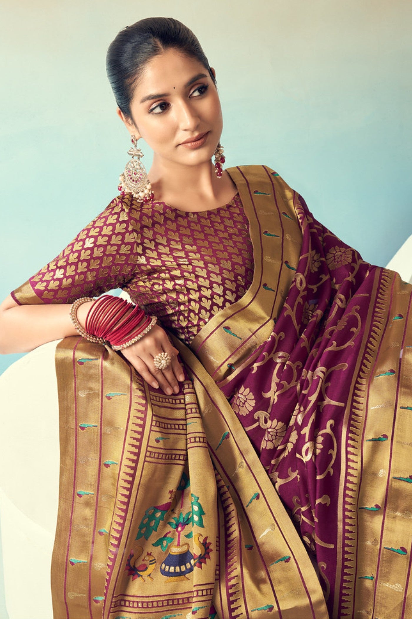 Buy MySilkLove Coca Maroon Designer Banarasi Georgette Saree Online