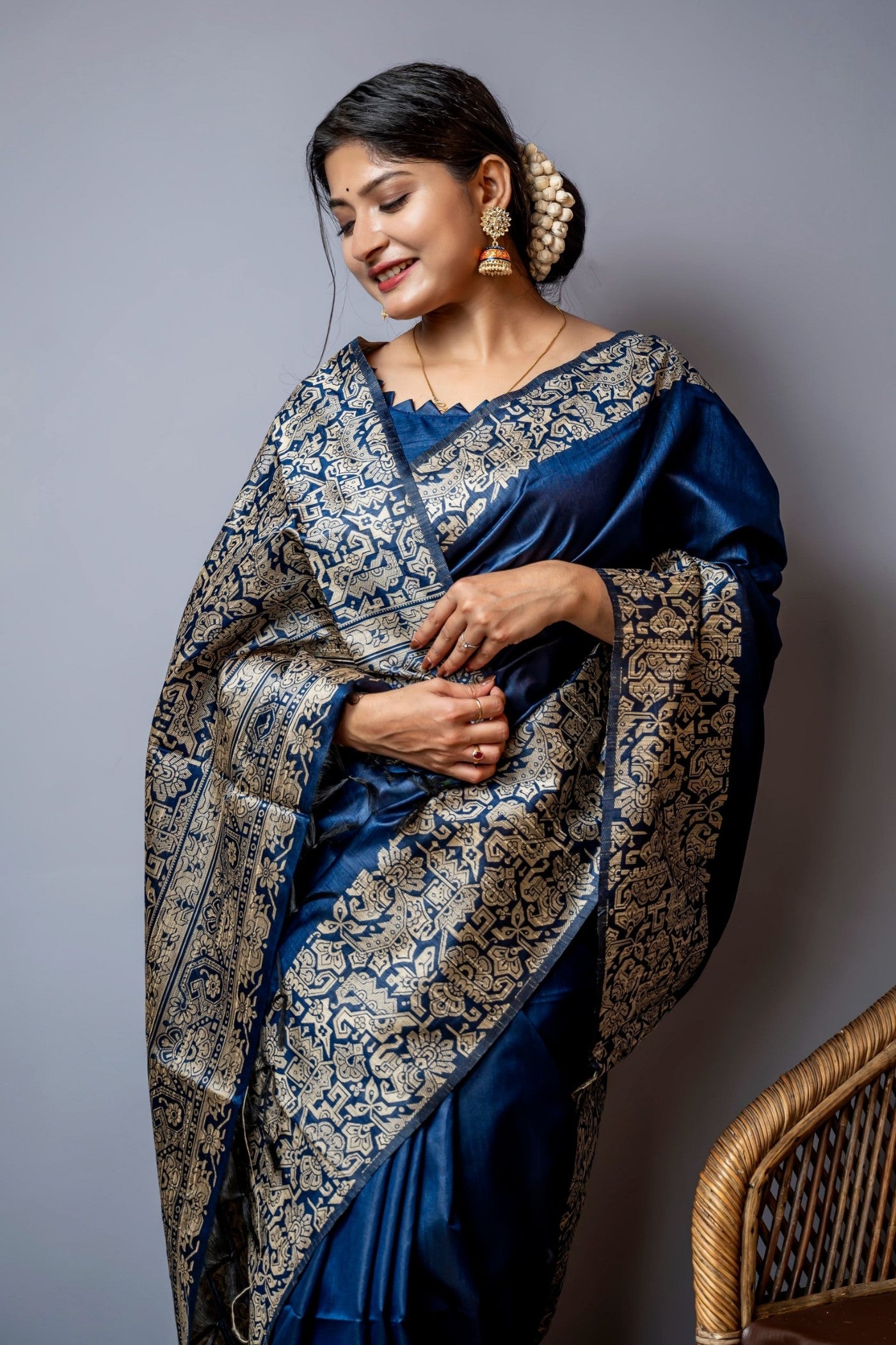 MySilkLove France Blue Banarasi Handloom Raw Silk Saree