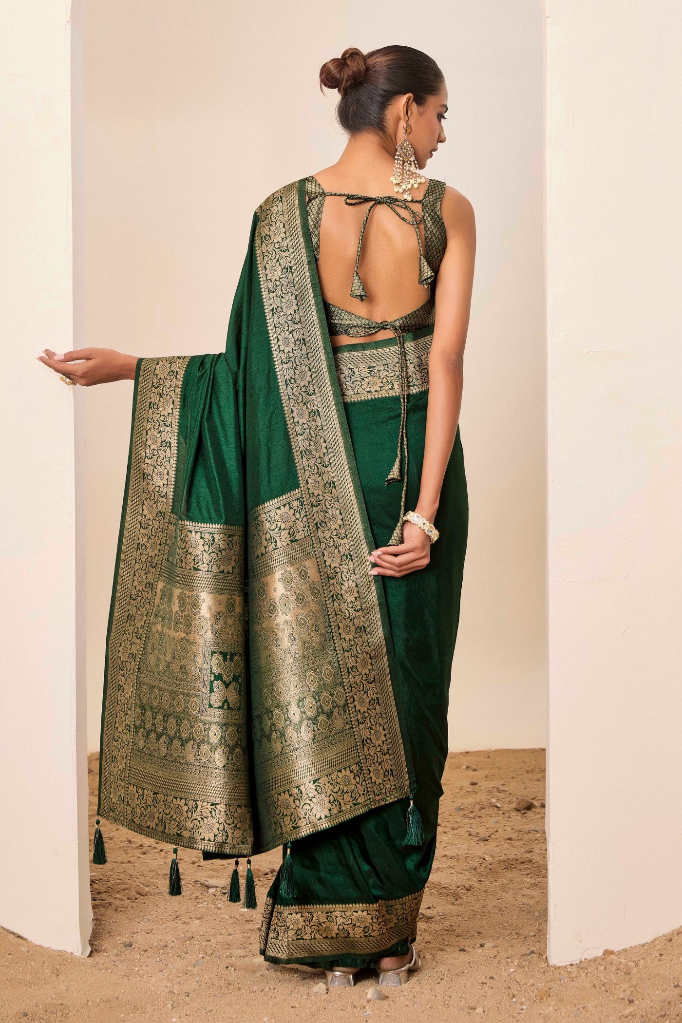 Buy MySilkLove Jungle Green Woven Dola Silk Saree Online