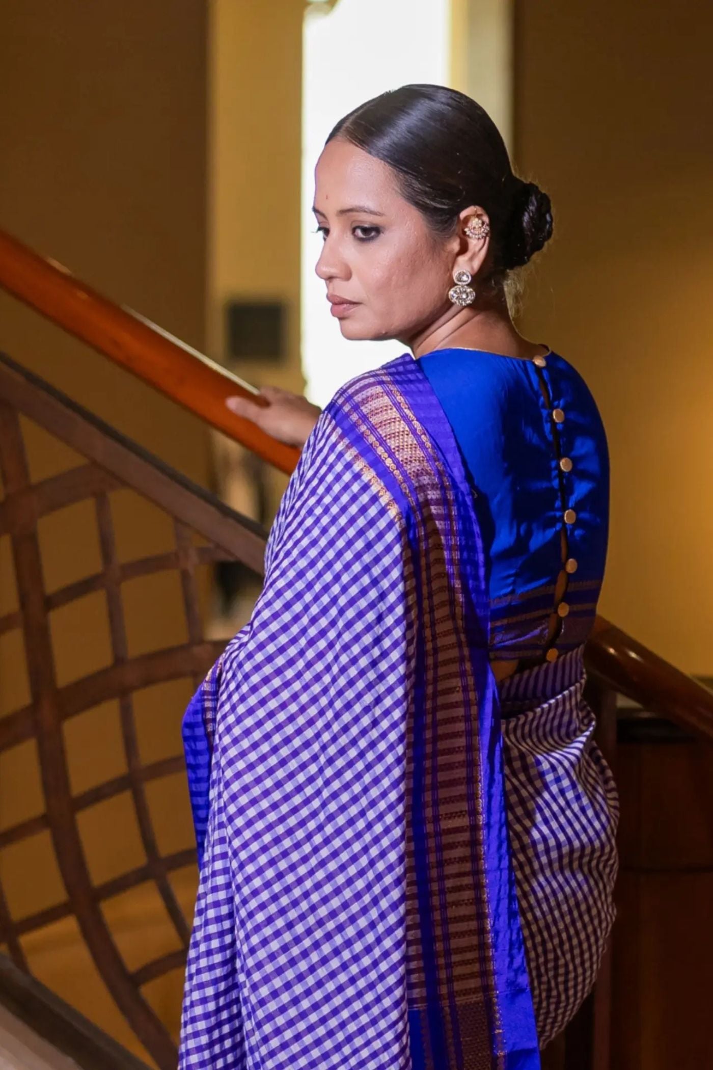 Buy MySilkLove Bondi Blue Checks Pattern Pure Silk Irkal Saree Online