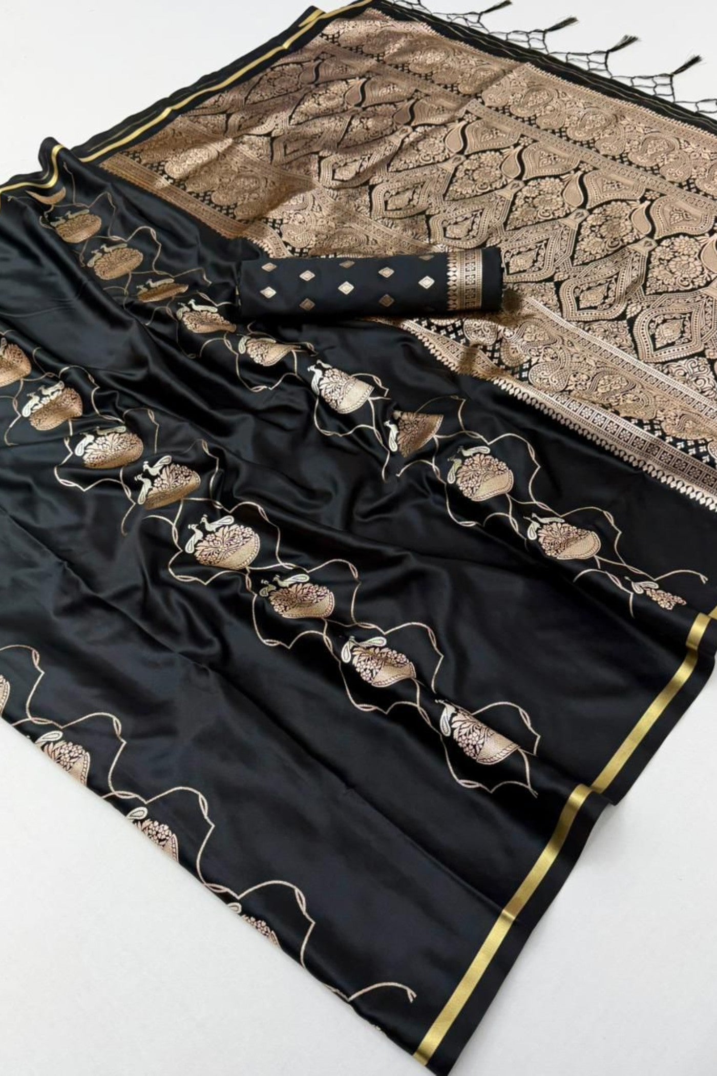 Buy MySilkLove Royal Blue Handloom Satin Silk Saree Online