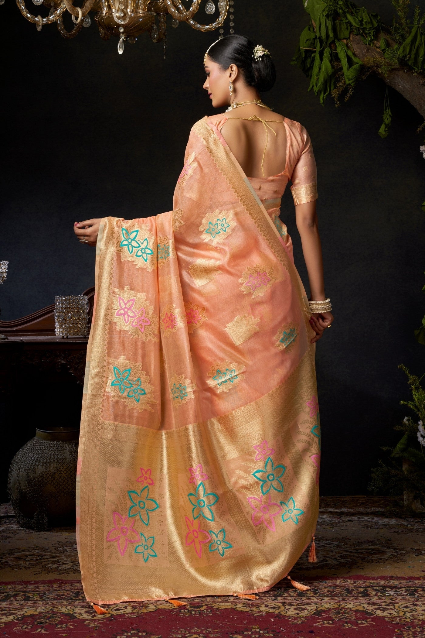 Buy MySilkLove Plum Peach Woven Banarasi Organza Saree Online
