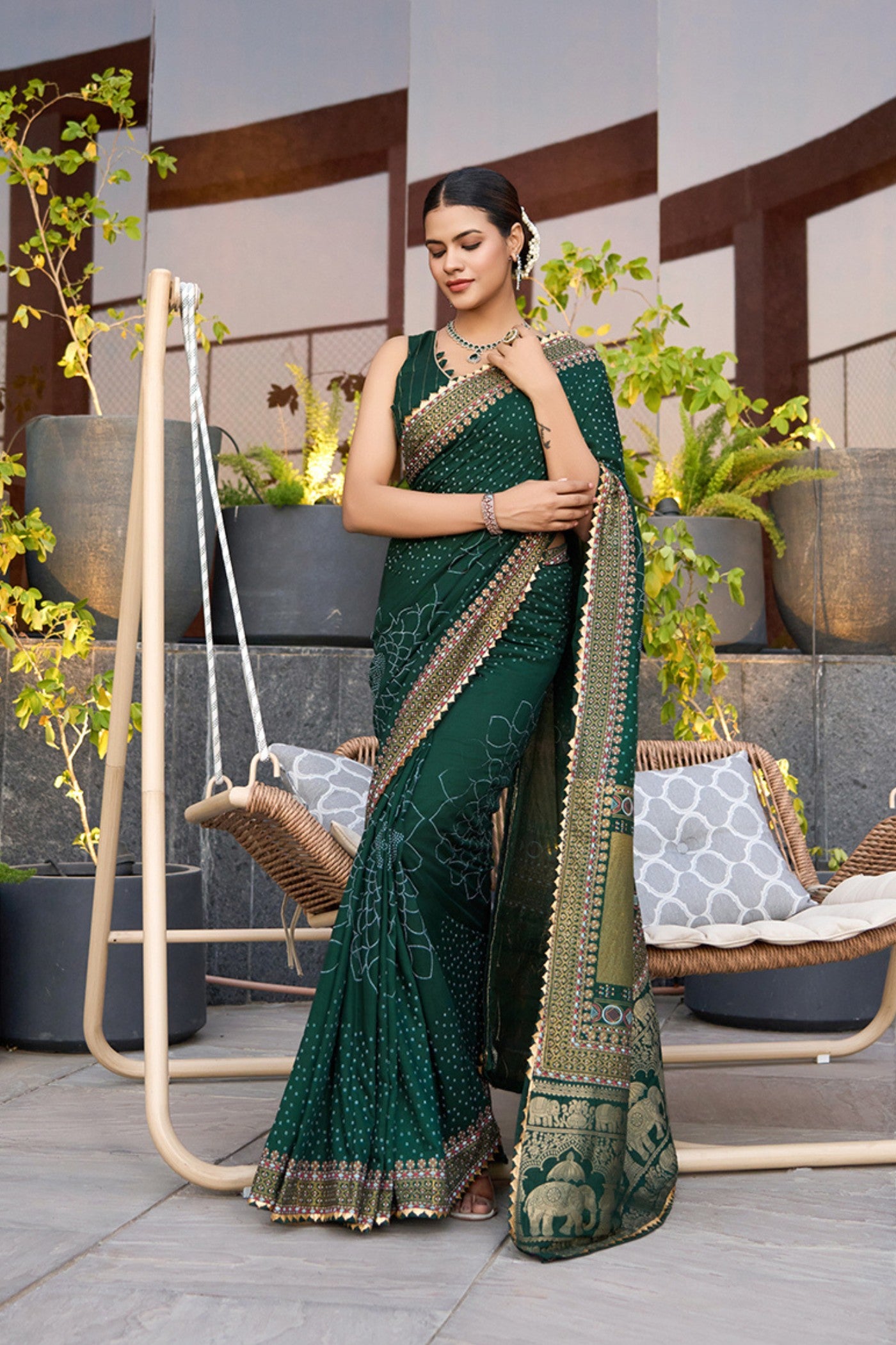 Buy MySilkLove Forest Green Printed Cotton Saree Online