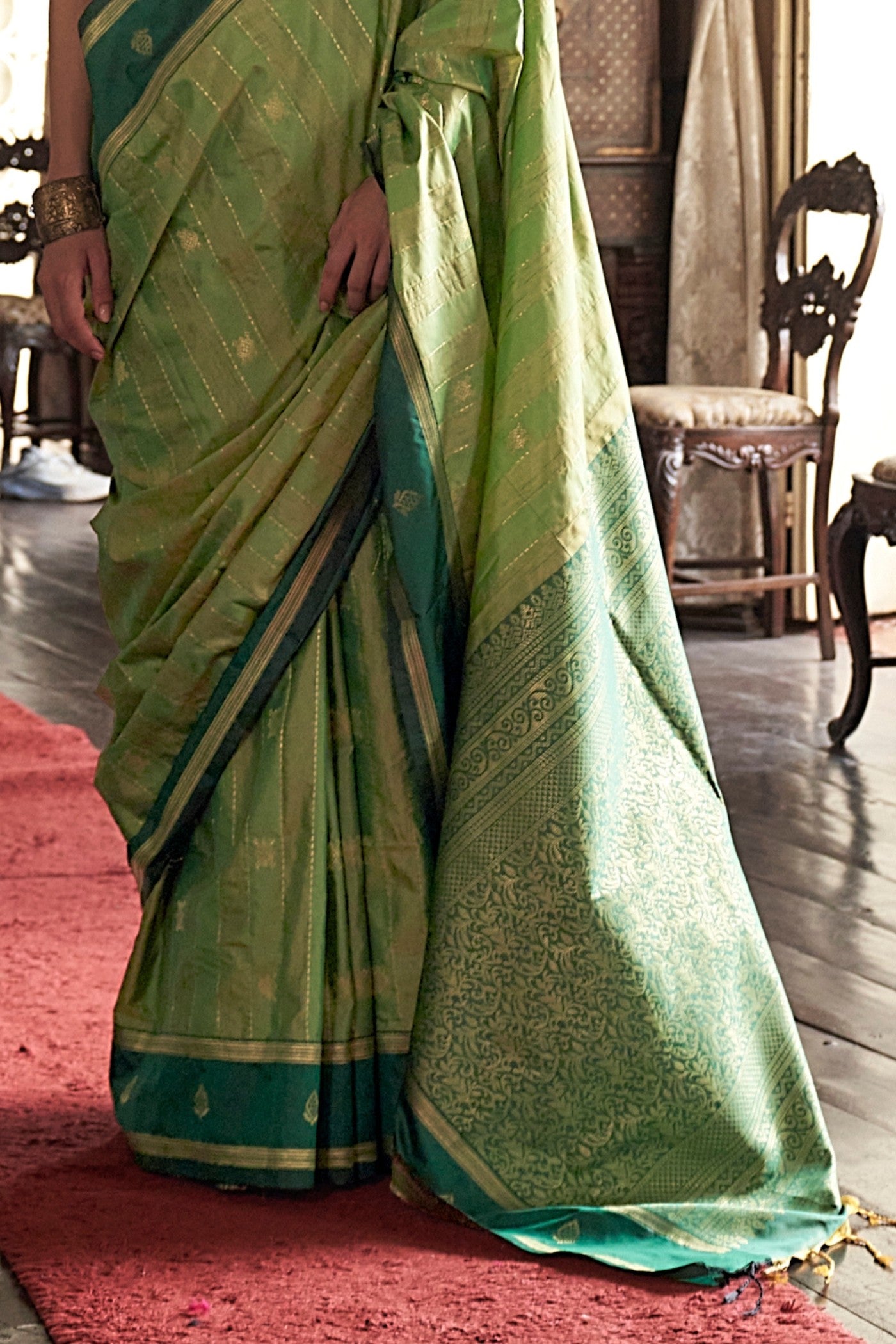 Buy MySilkLove Cambridge Green Tussar Handloom Silk Saree Online