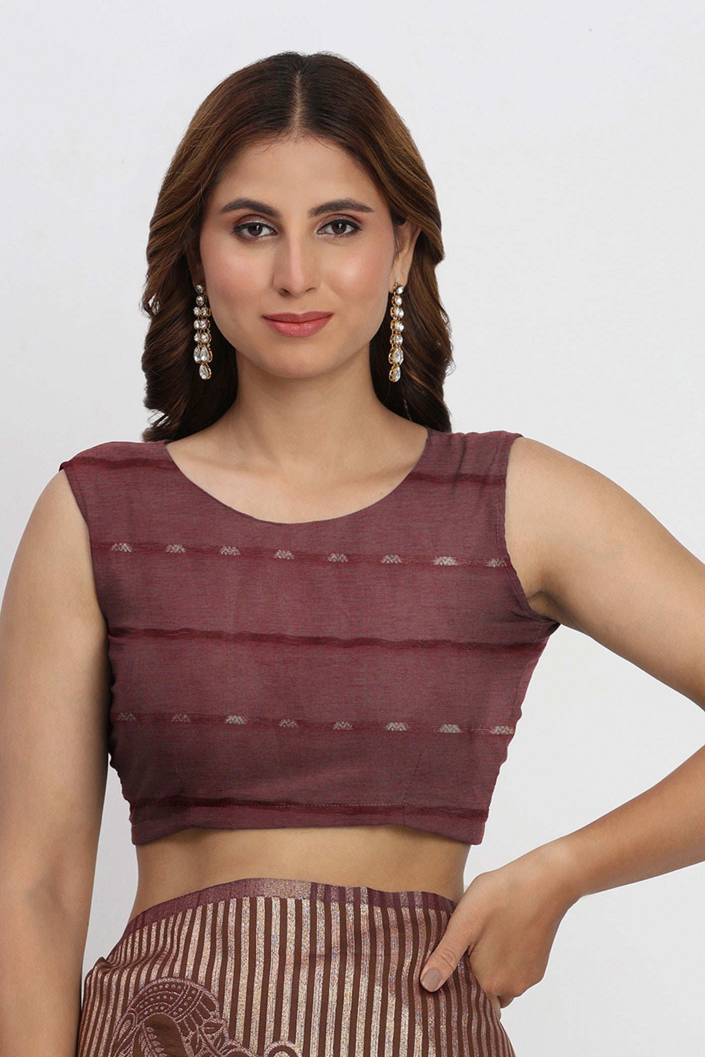 Buy MySilkLove Pecan Brown Woven Linen Cotton Saree Online