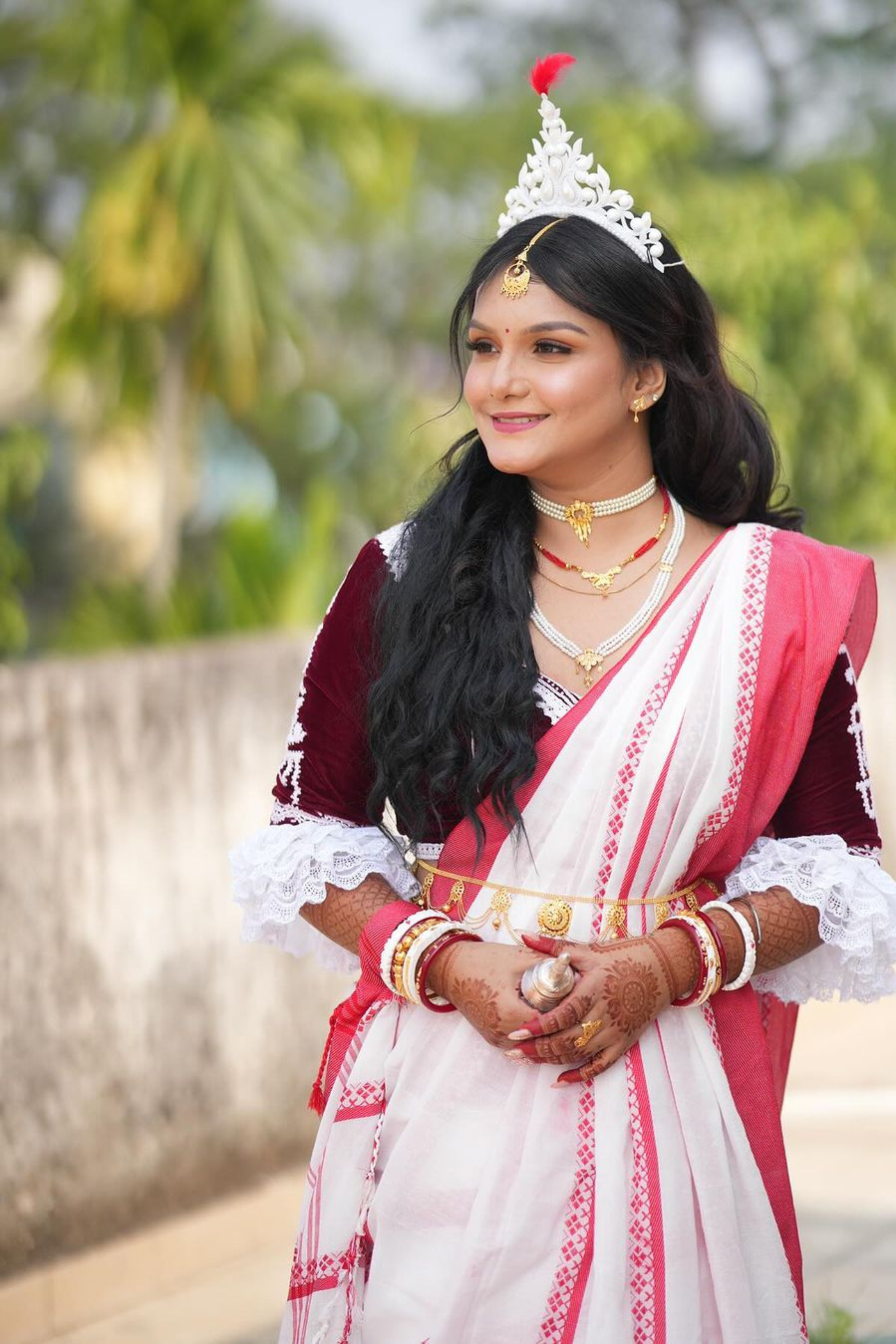 Buy MySilkLove Pearl White and Red Cotton Tangail Handloom Saree Online
