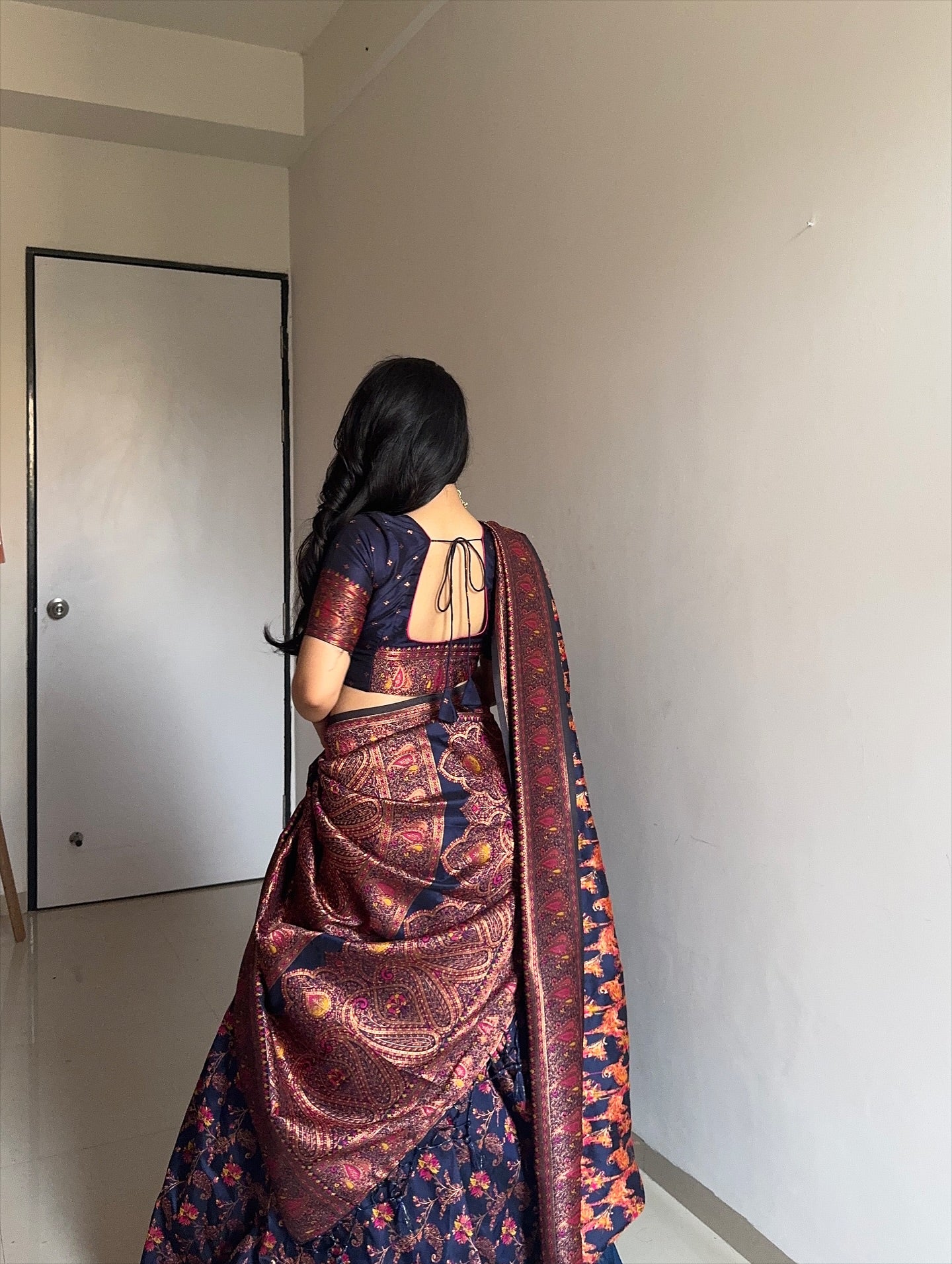 Buy MySilkLove Navy Blue Woven Pashmina Silk Saree Online