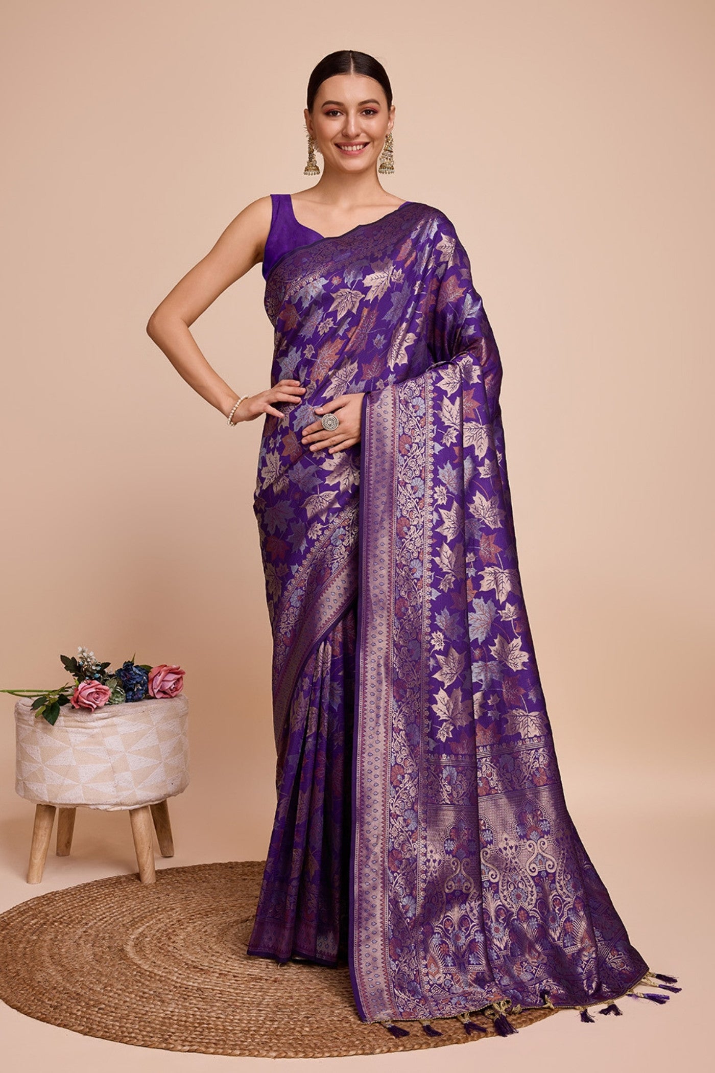 Buy MySilkLove Ripe Plum Purple Banarasi Soft Silk Saree Online