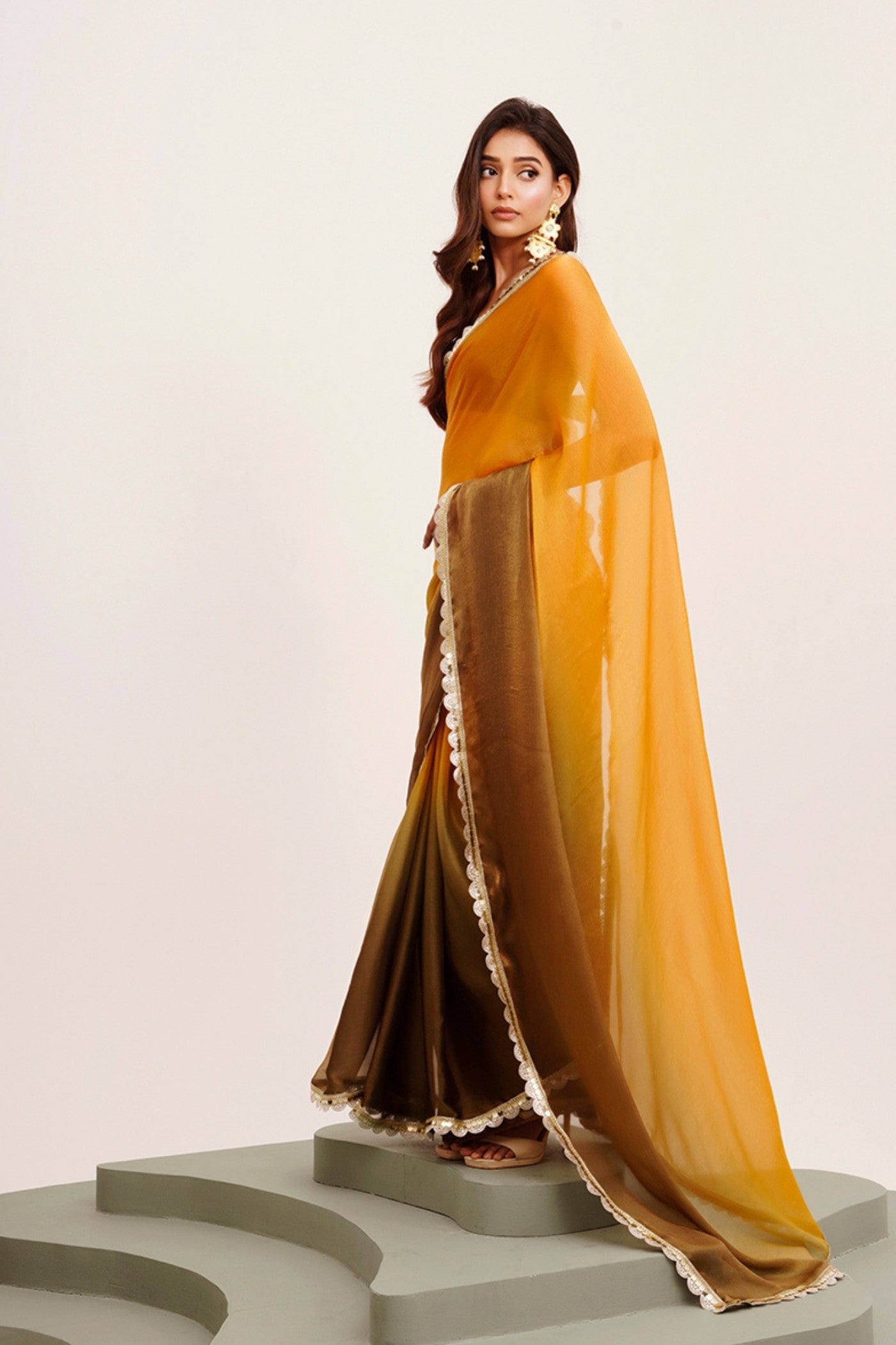 Buy MySilkLove Mustard Yellow Chiffon Partywear Saree Online