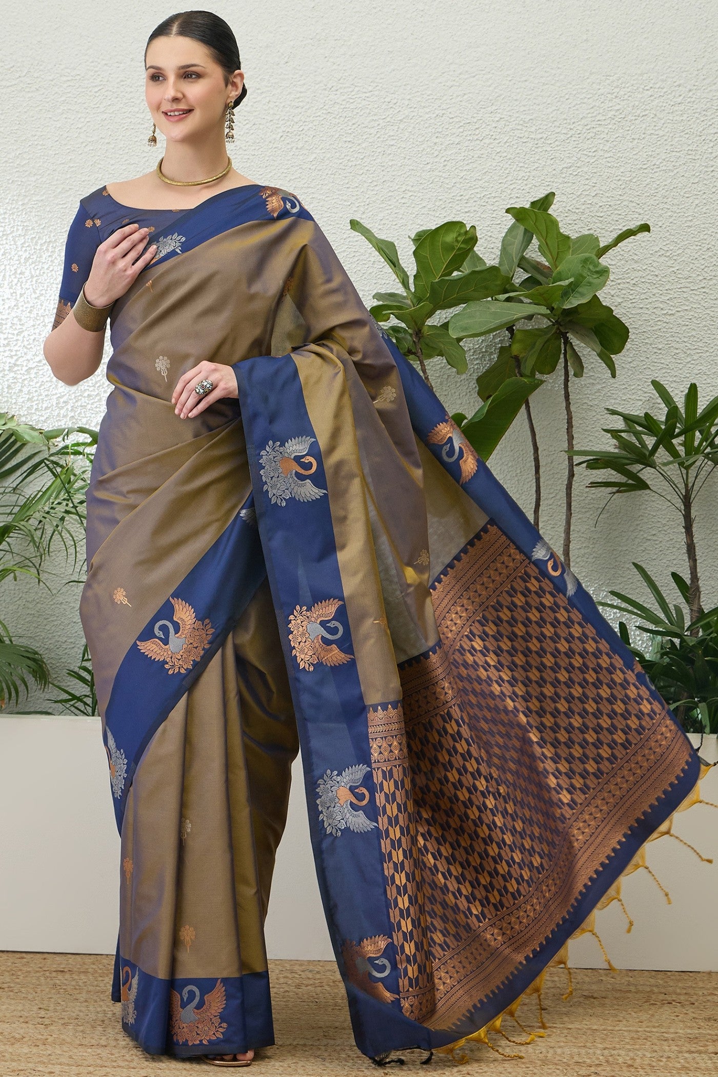 Buy MySilkLove French Grey Banarasi Handloom Soft Silk Saree Online