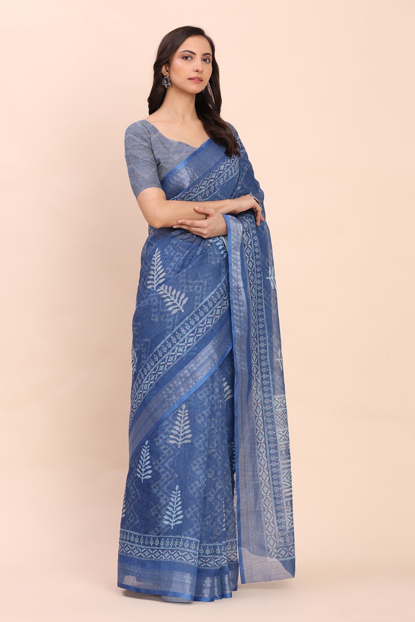 Buy MySilkLove Periwinkle Blue Woven Linen Cotton Saree Online