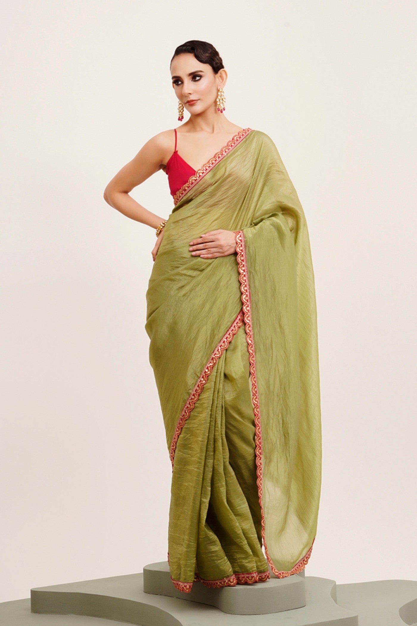 Buy MySilkLove Slimy Green Tissue Partywear Saree Online