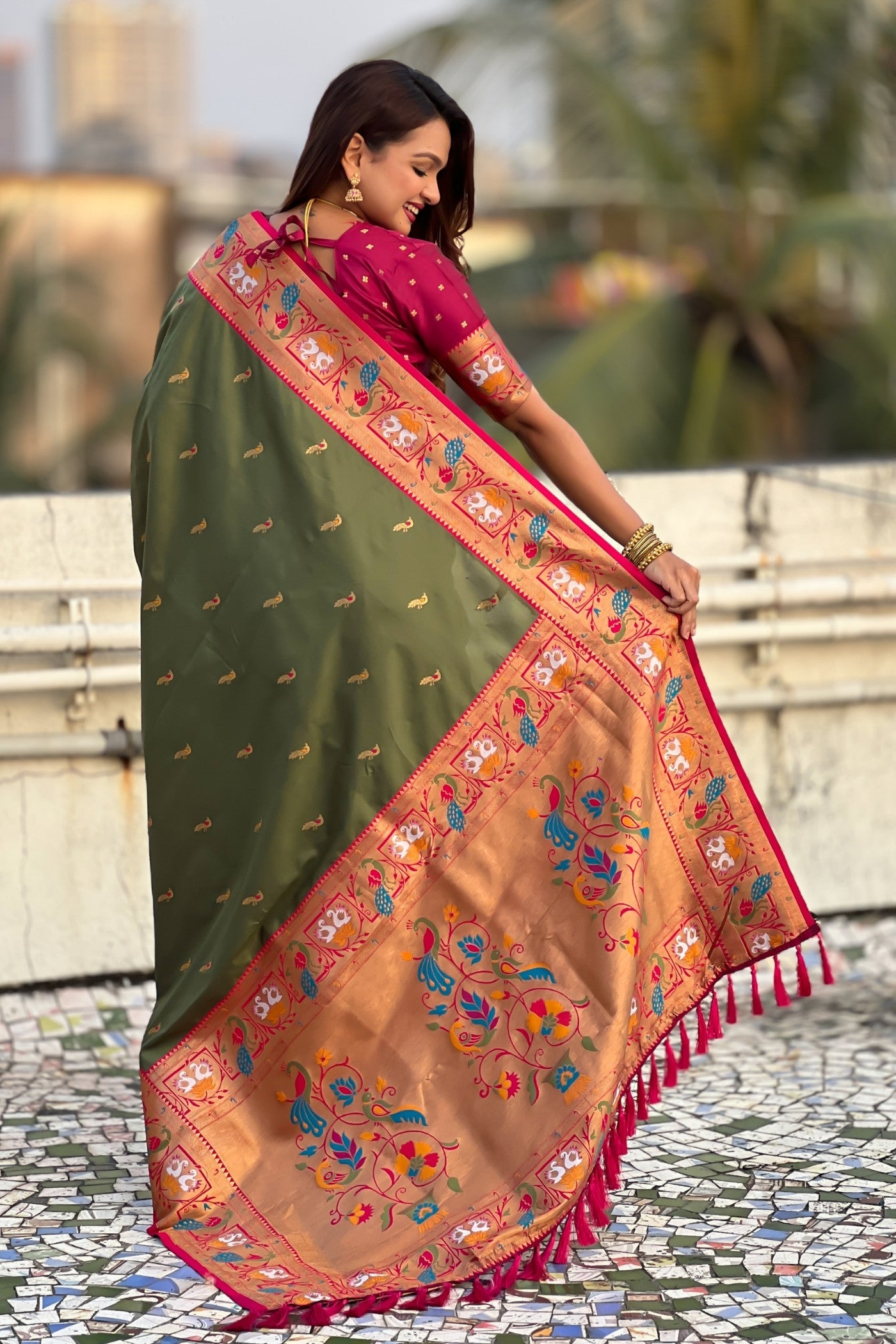 Buy MySilkLove Heritage Green Zari Woven Paithani Saree Online