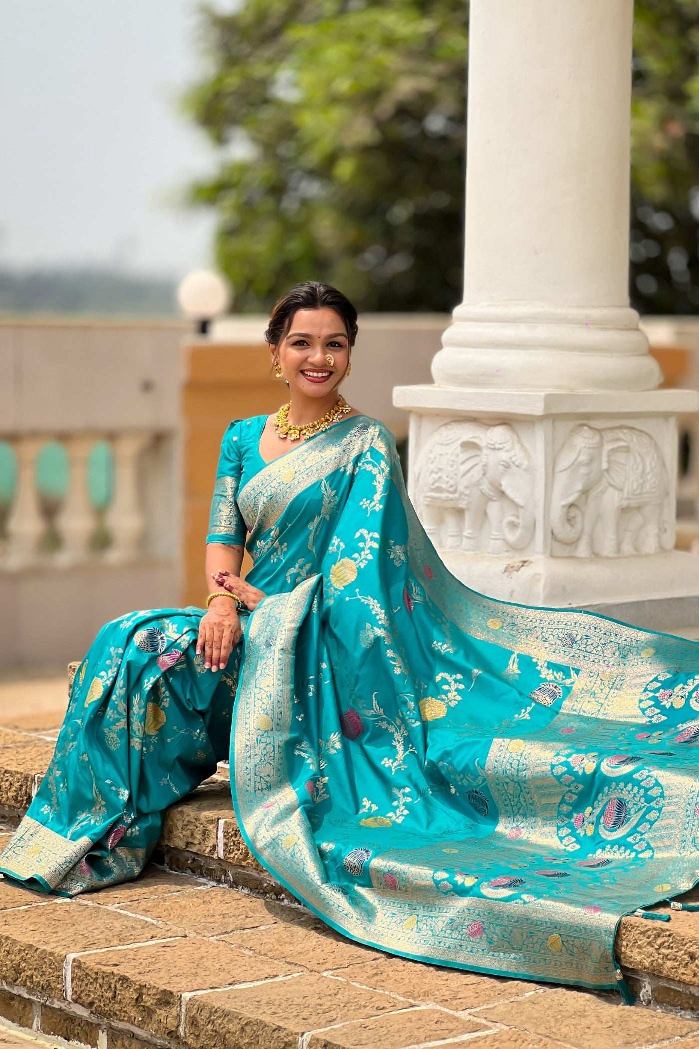 Buy MySilkLove Cerulean Blue Woven Banarasi Saree Online