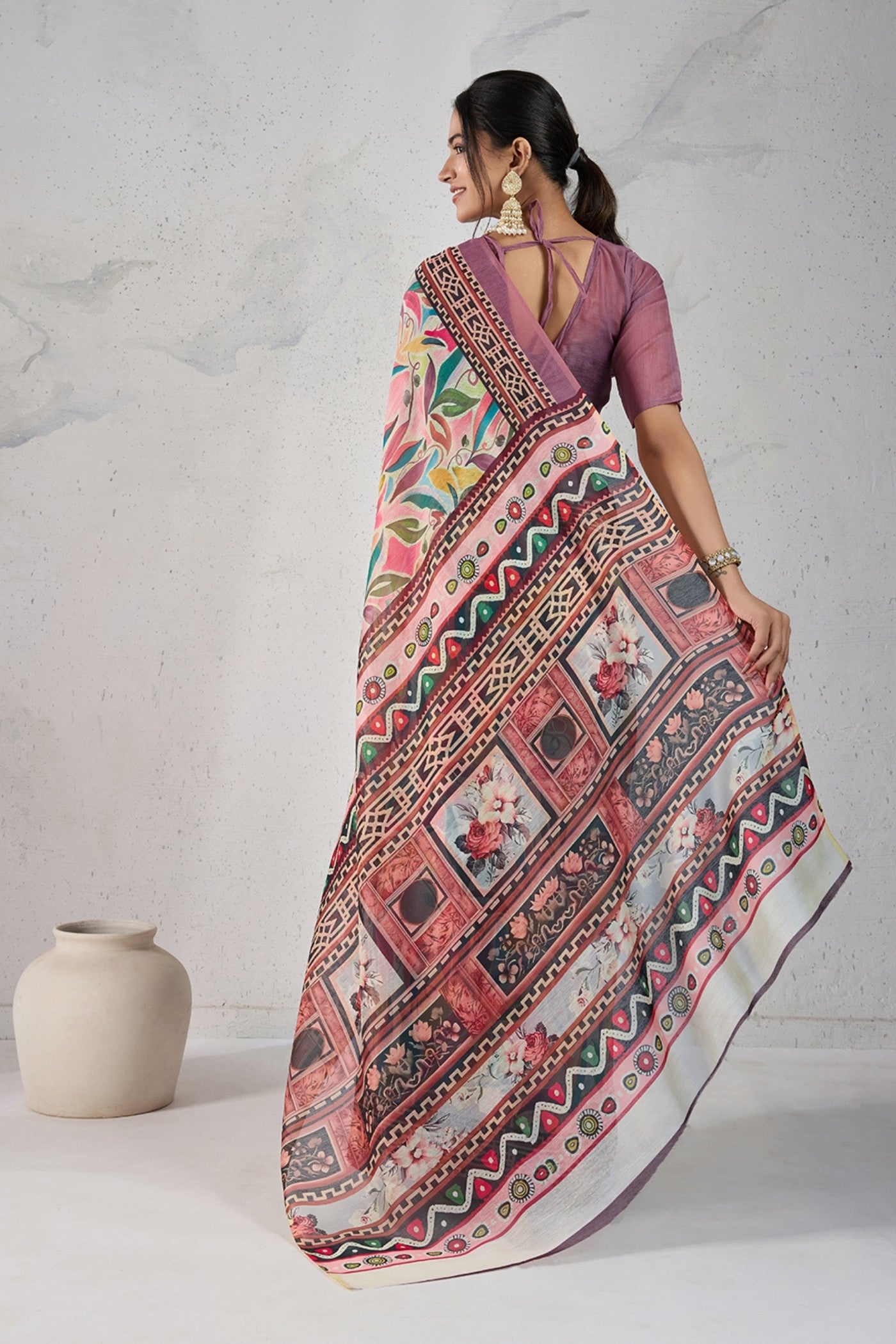 Buy MySilkLove Multicolor Pink Digital Printed Saree Online