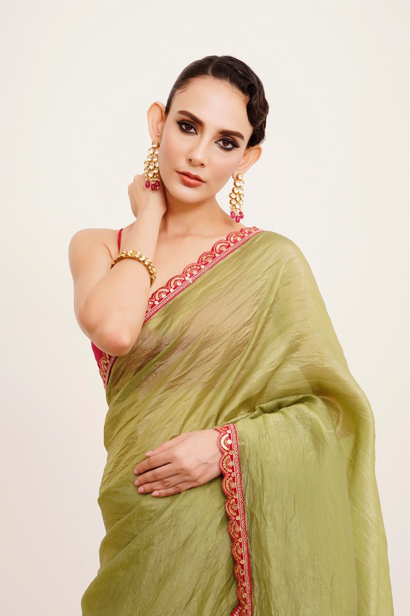 Buy MySilkLove Slimy Green Tissue Partywear Saree Online