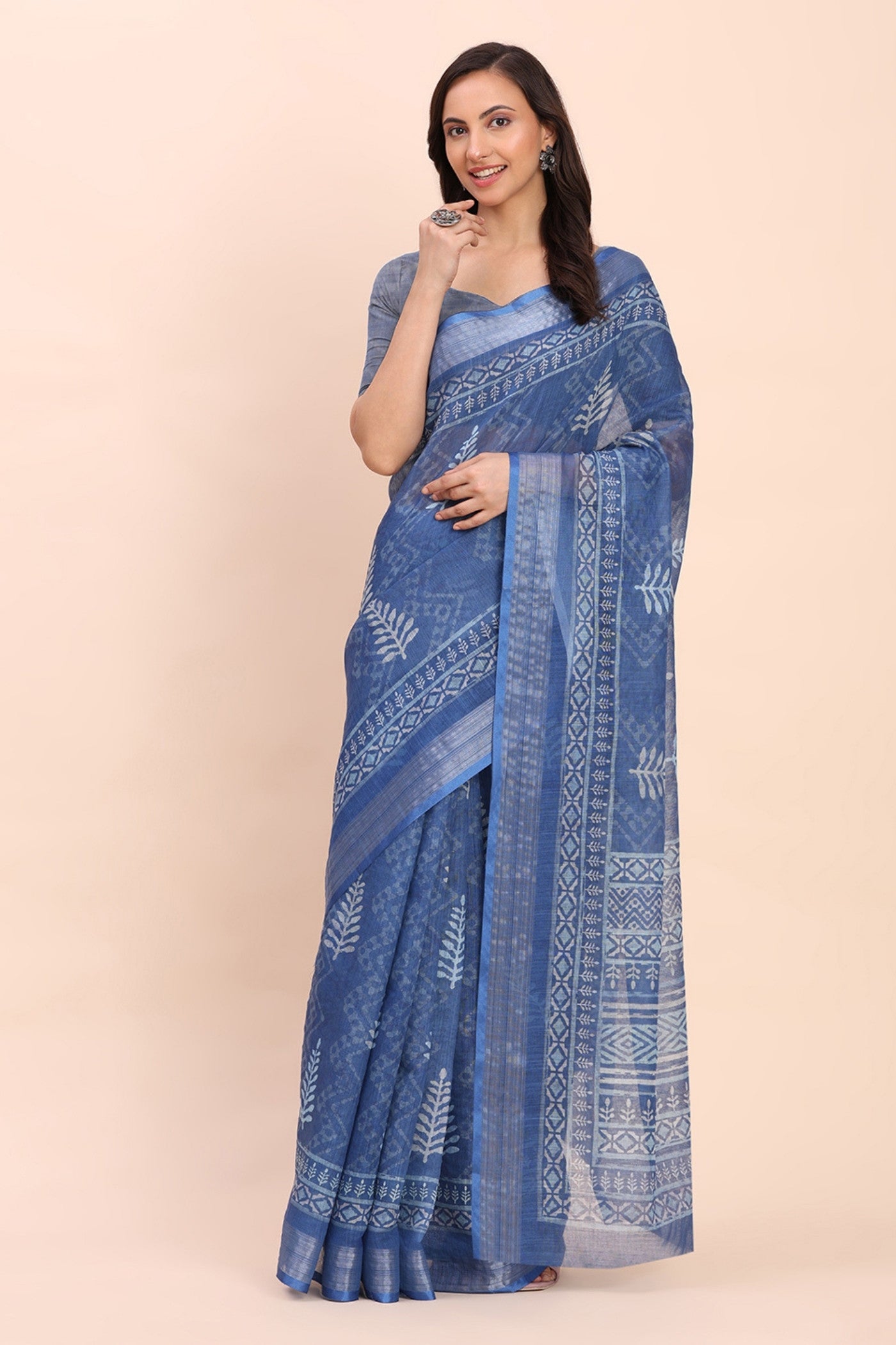 Buy MySilkLove Periwinkle Blue Woven Linen Cotton Saree Online