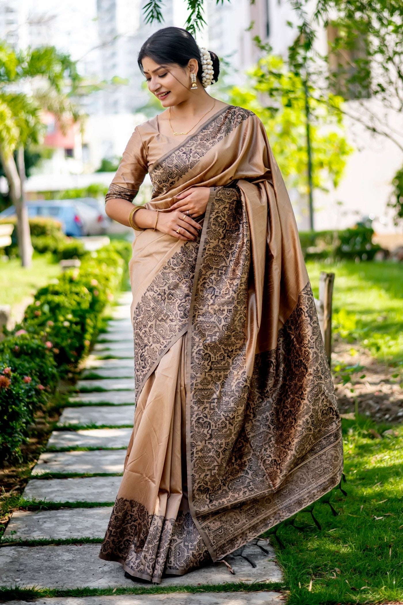 Buy MySilkLove Buff Brown Banarasi Handloom Raw Silk Saree Online