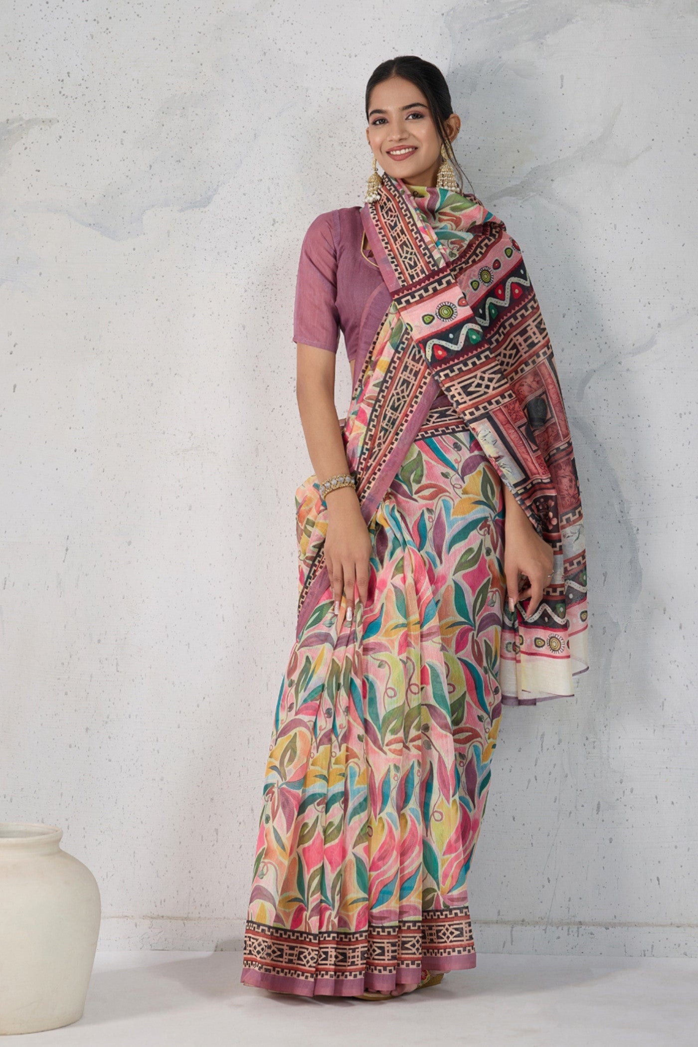 Buy MySilkLove Multicolor Pink Digital Printed Saree Online