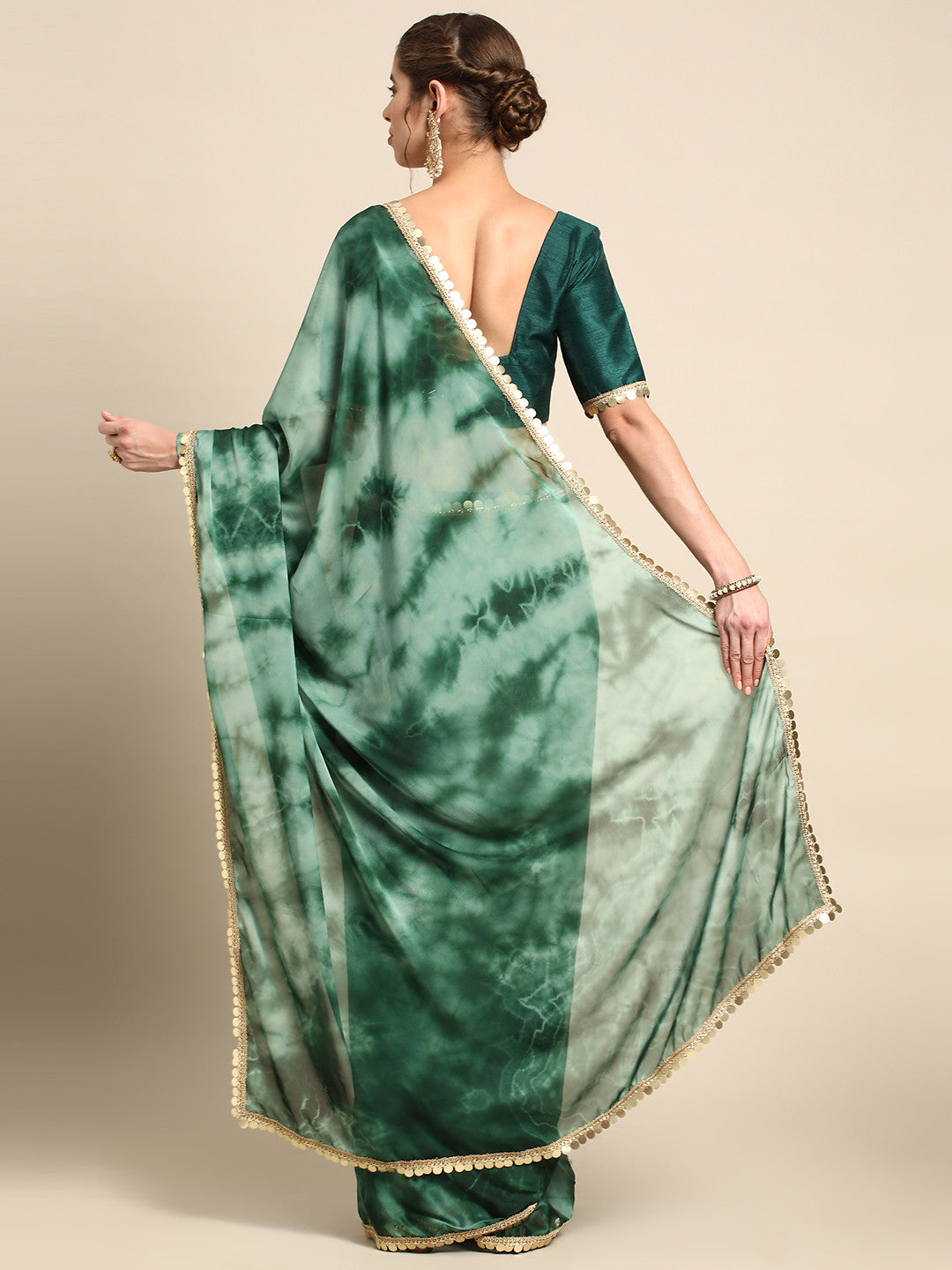 Buy MySilkLove Acapulco Green Satin Partywear Saree Online
