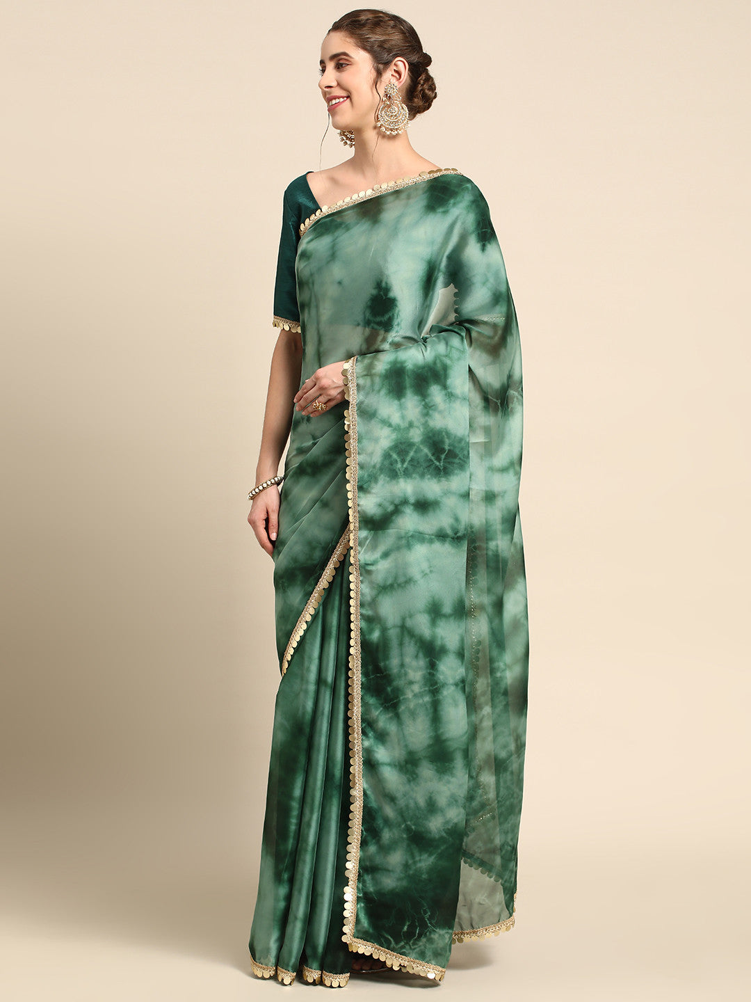 Buy MySilkLove Acapulco Green Satin Partywear Saree Online