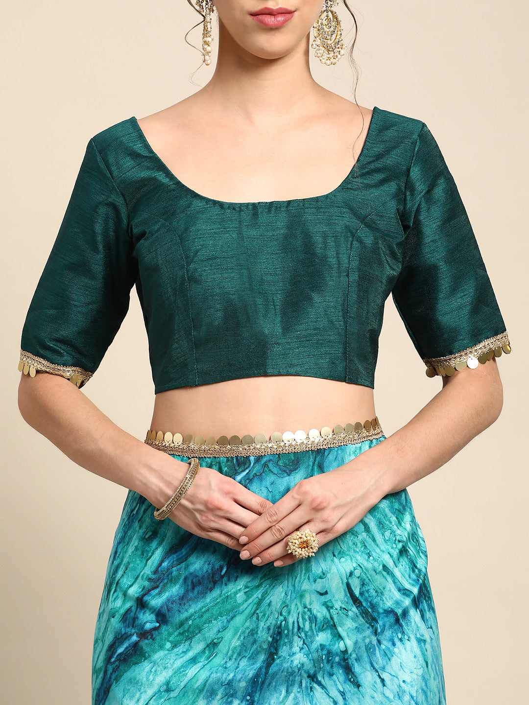 Buy MySilkLove Sea Serpent Blue Satin Partywear Saree Online