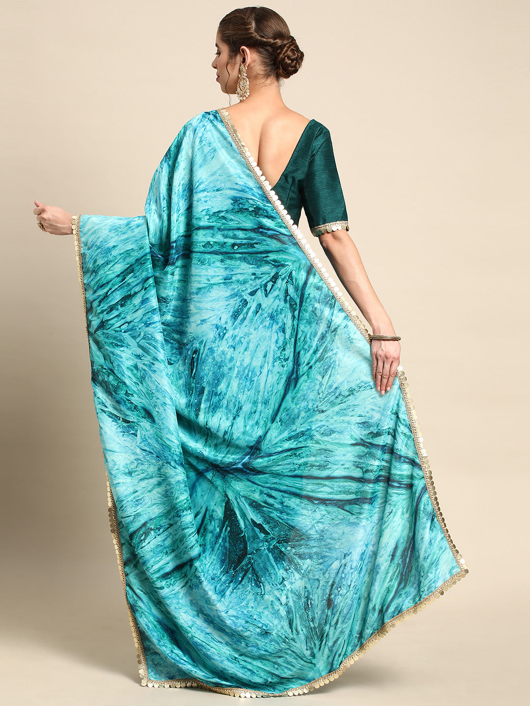 Buy MySilkLove Sea Serpent Blue Satin Partywear Saree Online