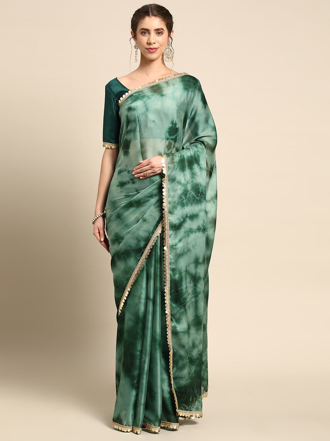 Buy MySilkLove Acapulco Green Satin Partywear Saree Online