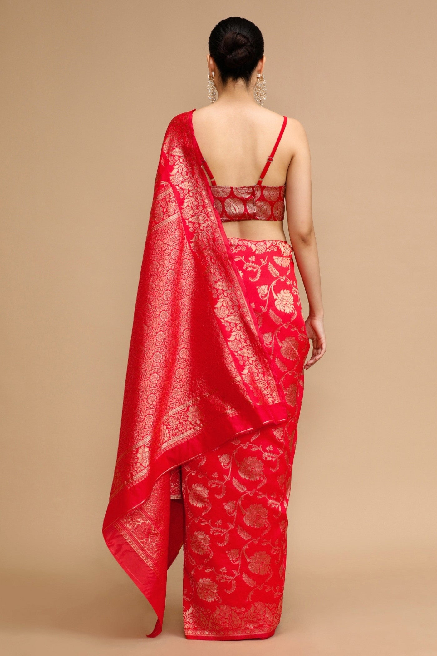 Buy MySilkLove Ruby Red Woven Jacquard Lichi Silk Saree Online