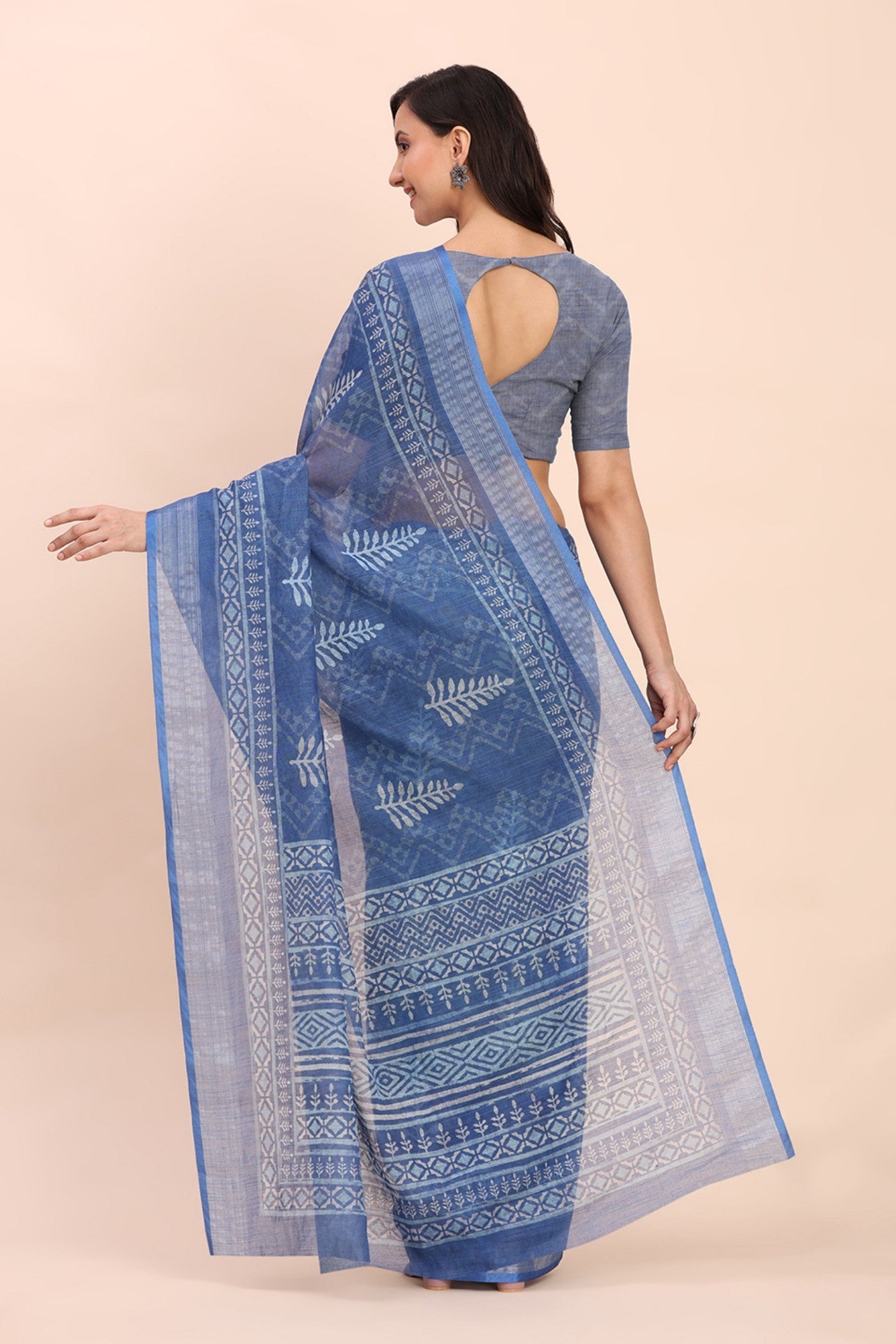 Buy MySilkLove Periwinkle Blue Woven Linen Cotton Saree Online
