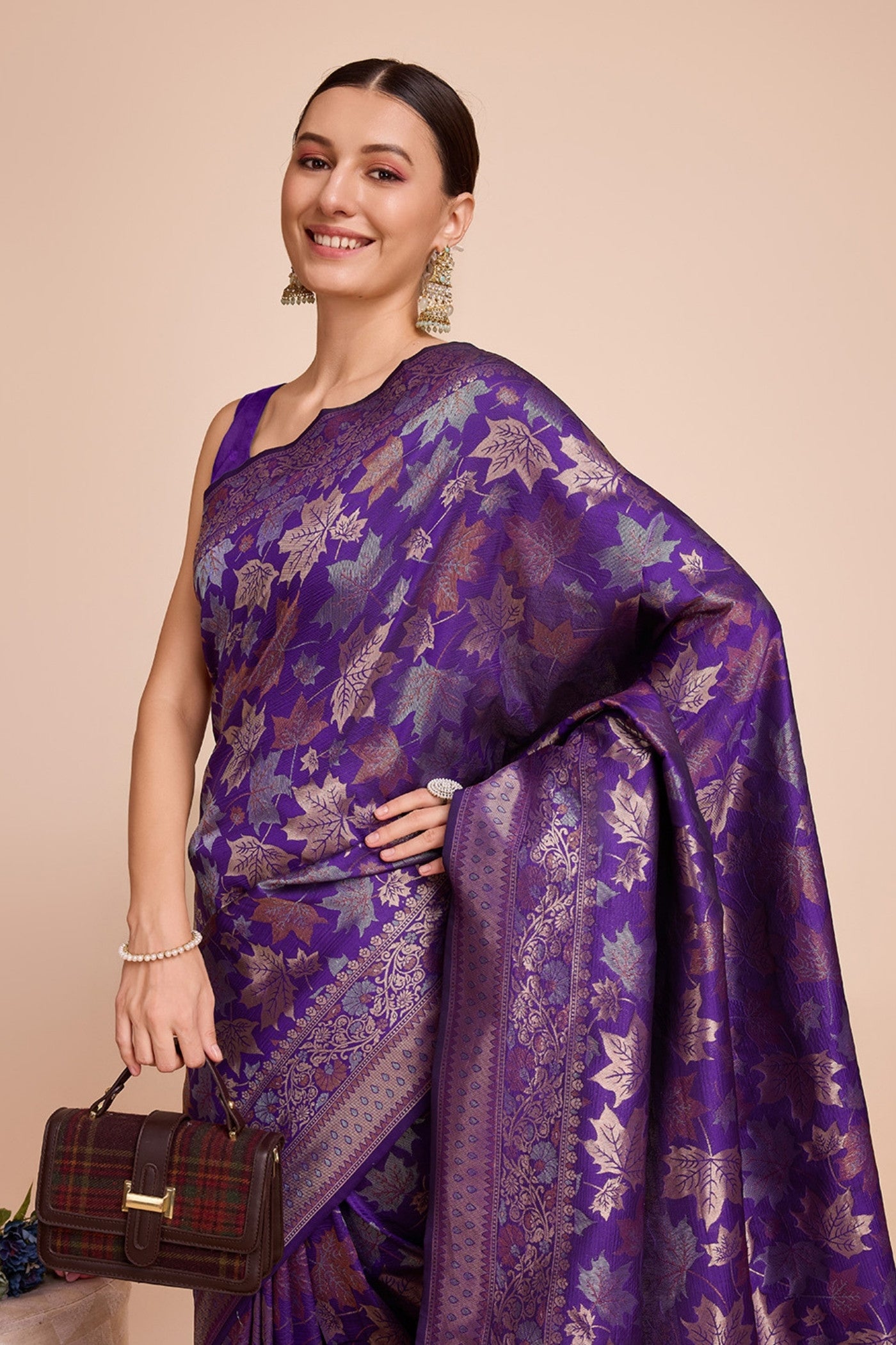 Buy MySilkLove Ripe Plum Purple Banarasi Soft Silk Saree Online