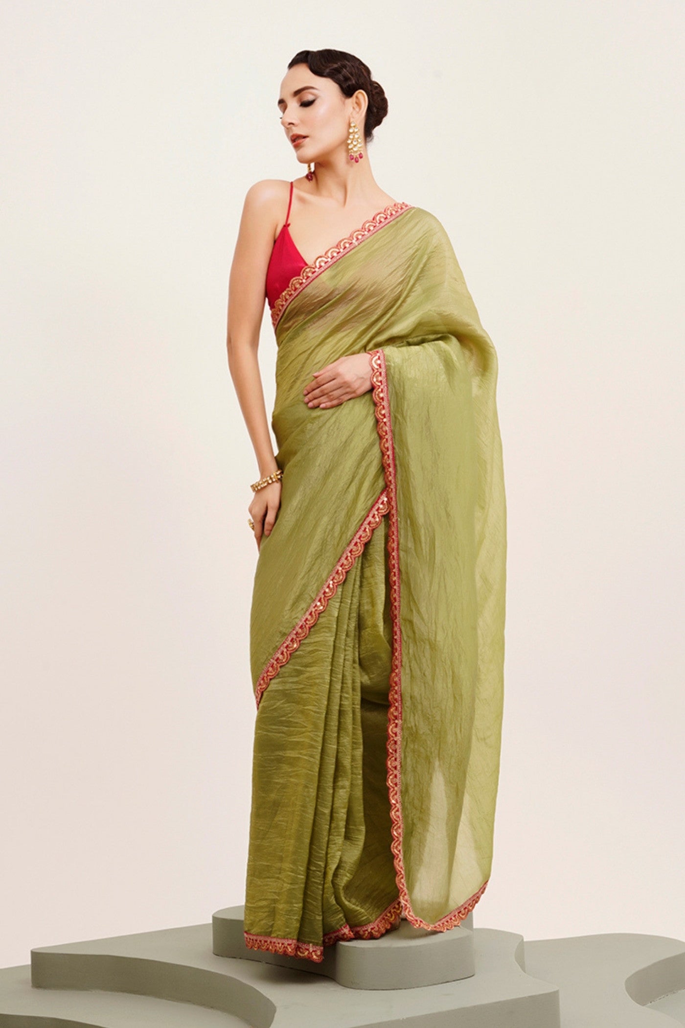 Buy MySilkLove Slimy Green Tissue Partywear Saree Online