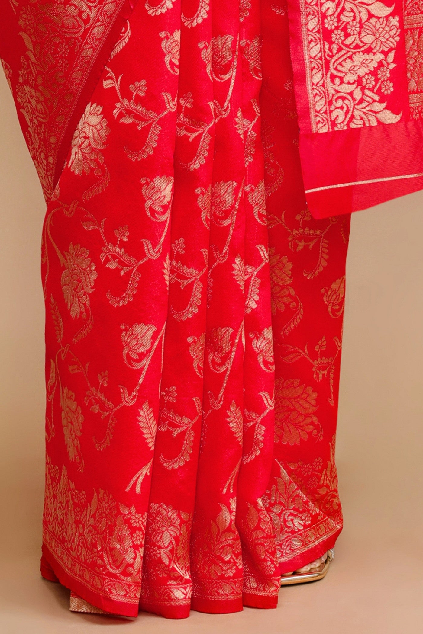 Buy MySilkLove Ruby Red Woven Jacquard Lichi Silk Saree Online