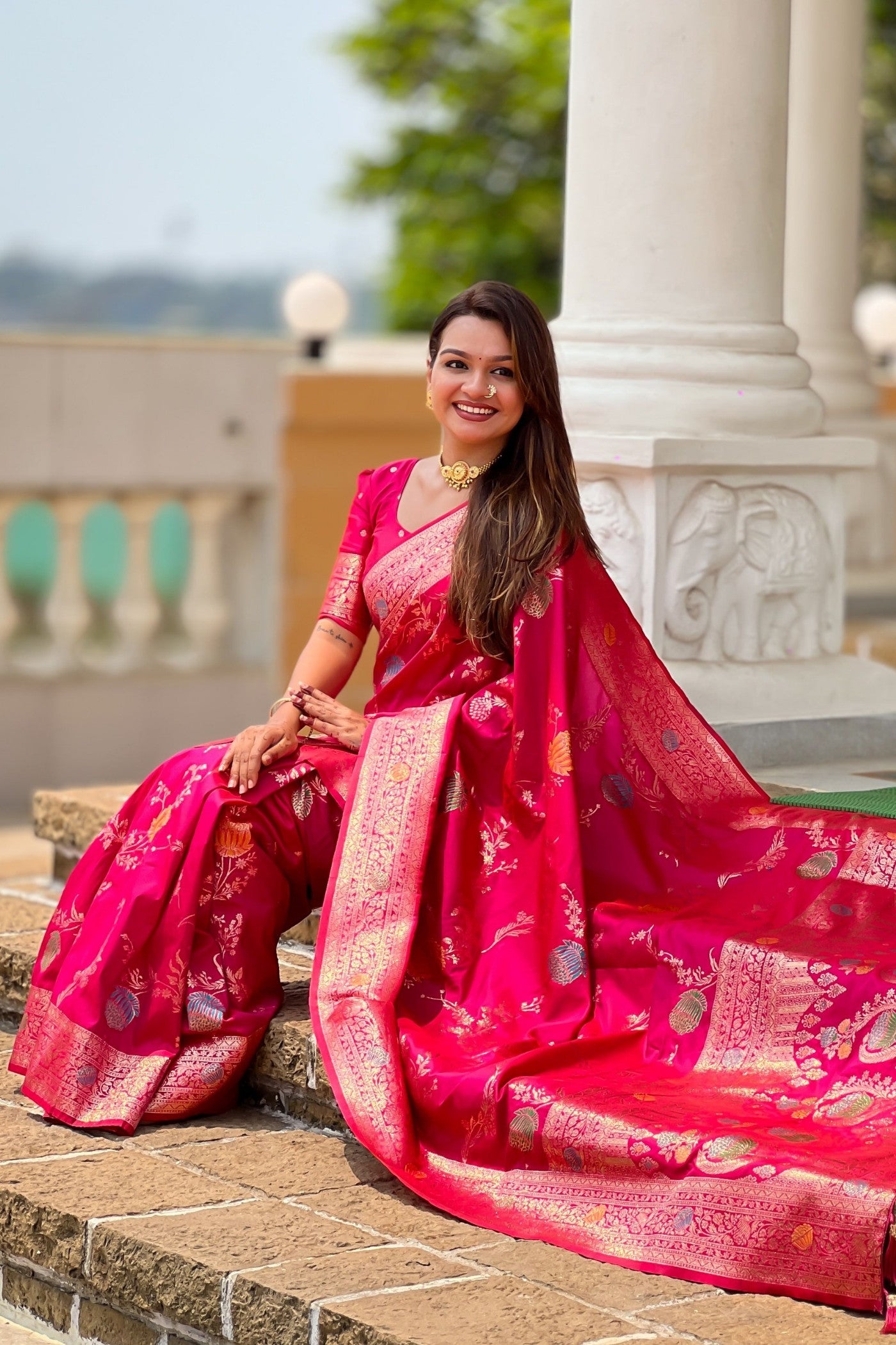 Buy MySilkLove Jam Pink Woven Banarasi Saree Online