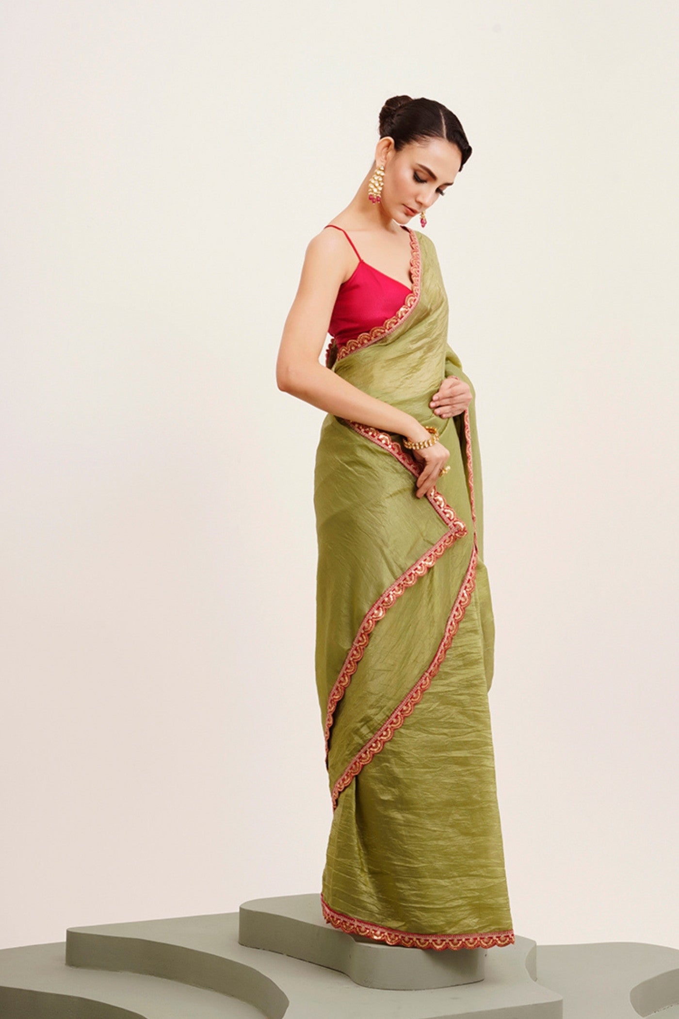 Buy MySilkLove Slimy Green Tissue Partywear Saree Online