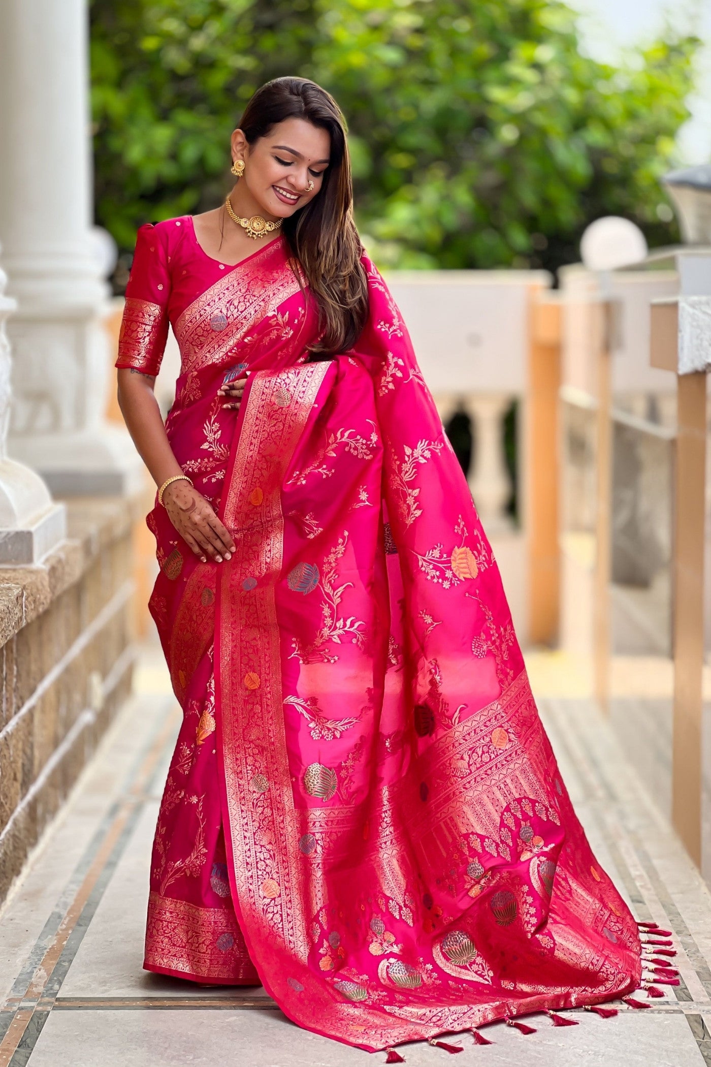 Buy MySilkLove Jam Pink Woven Banarasi Saree Online