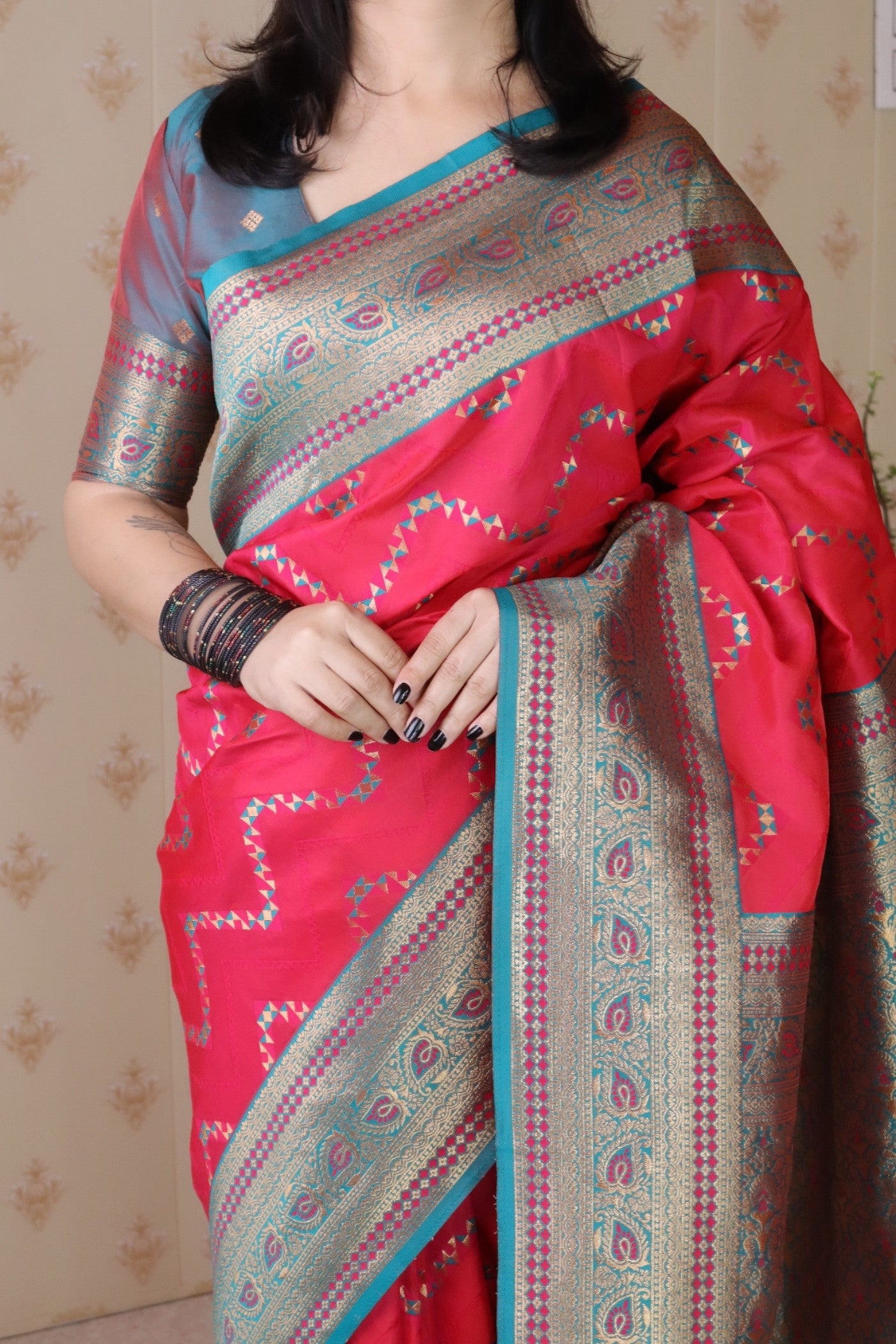 Buy MySilkLove Crimson Red Banarasi Handloom Saree Online